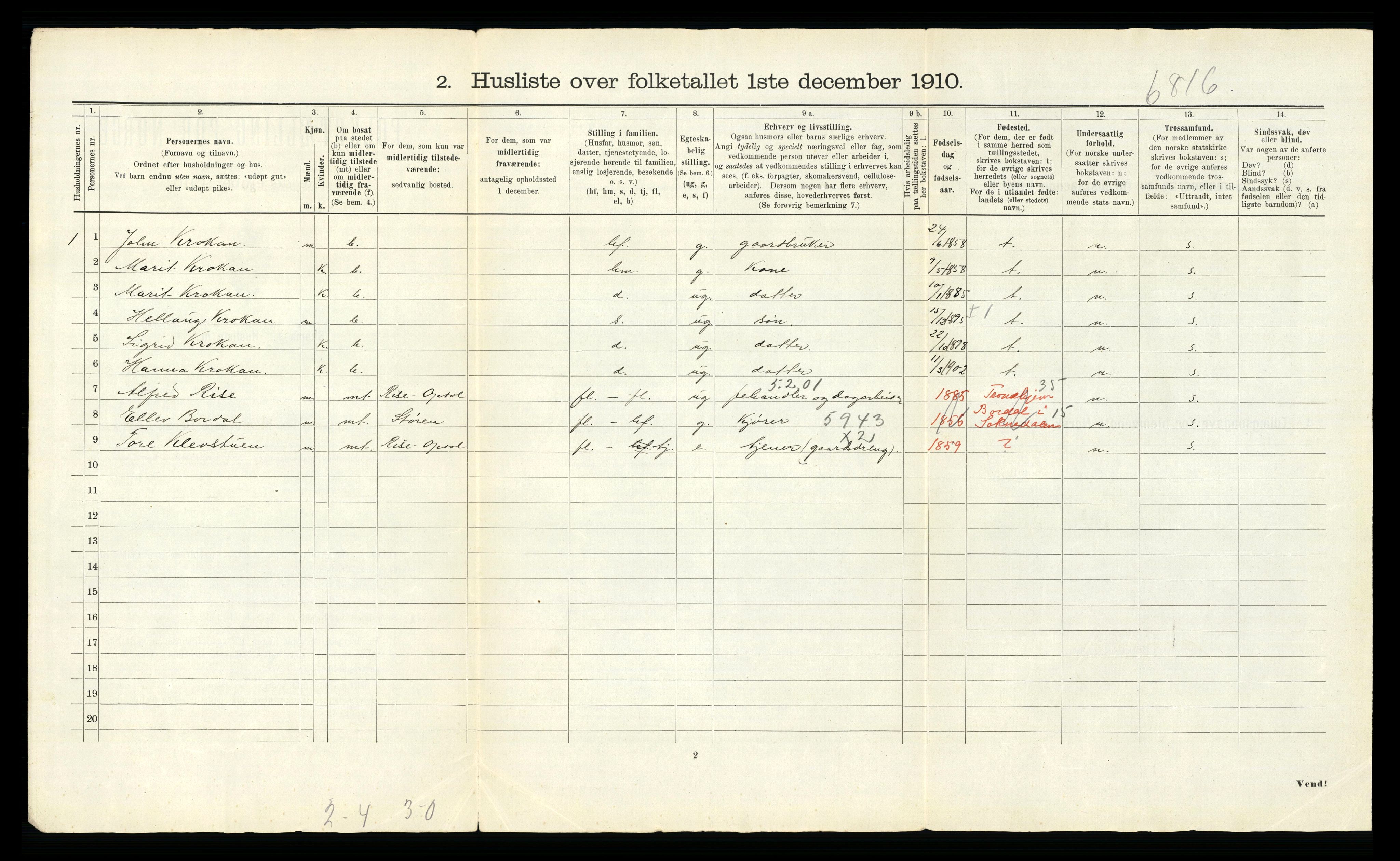 RA, Folketelling 1910 for 1634 Oppdal herred, 1910, s. 52