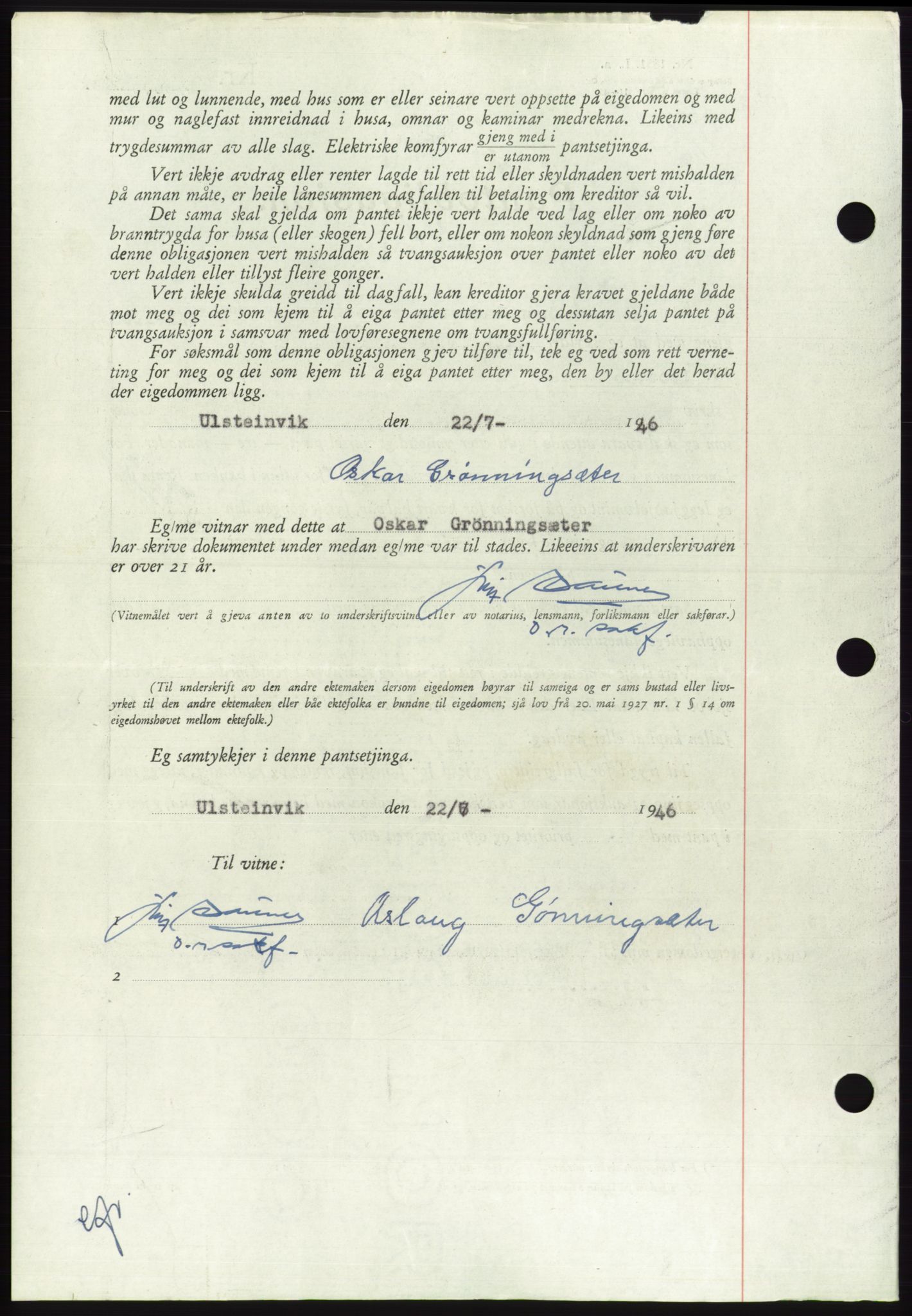 Søre Sunnmøre sorenskriveri, AV/SAT-A-4122/1/2/2C/L0114: Pantebok nr. 1-2B, 1943-1947, Dagboknr: 818/1946