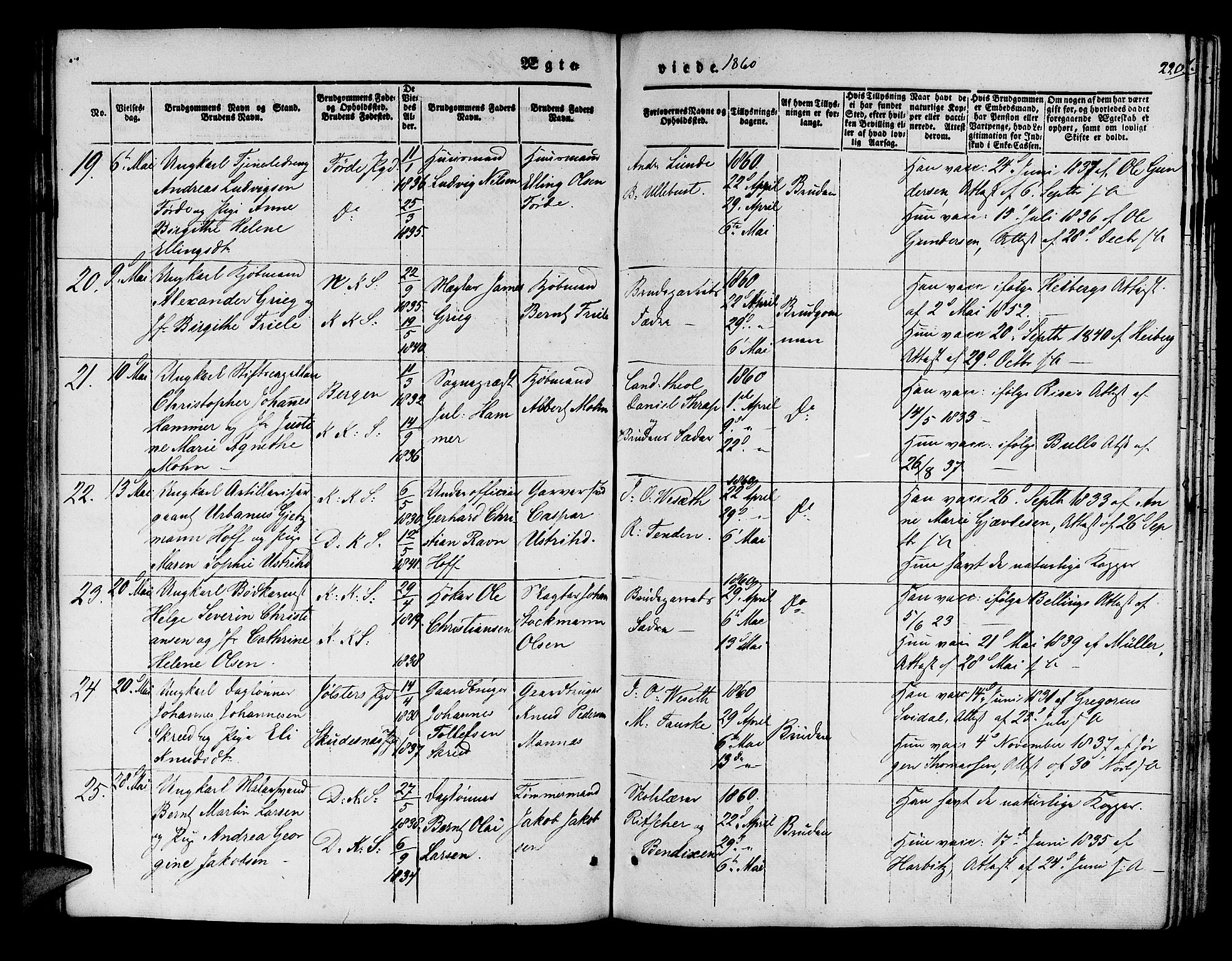 Korskirken sokneprestembete, AV/SAB-A-76101/H/Hab: Klokkerbok nr. D 1, 1840-1867, s. 220