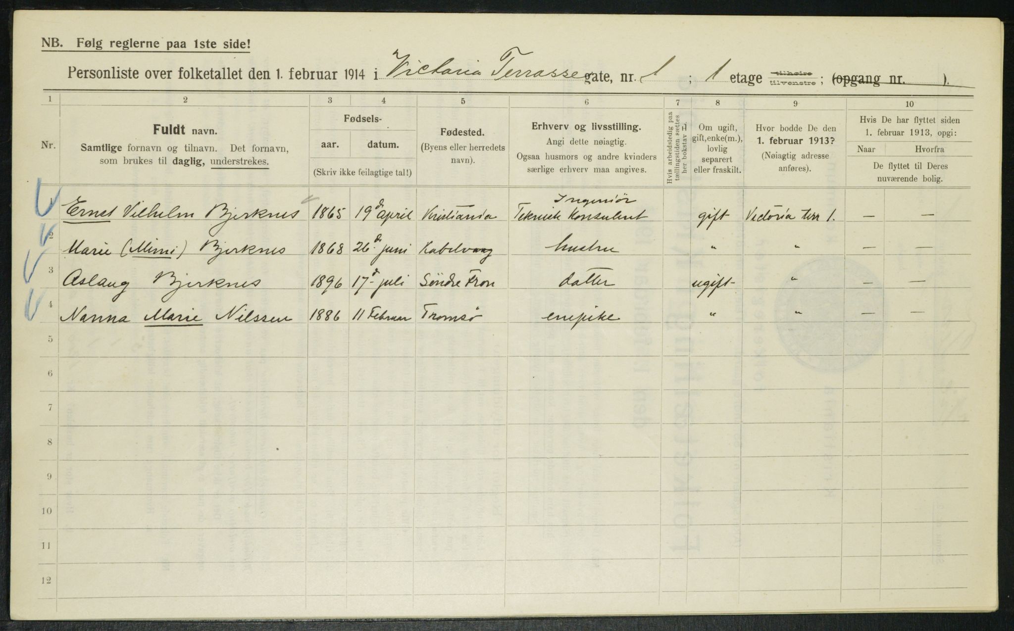 OBA, Kommunal folketelling 1.2.1914 for Kristiania, 1914, s. 124520