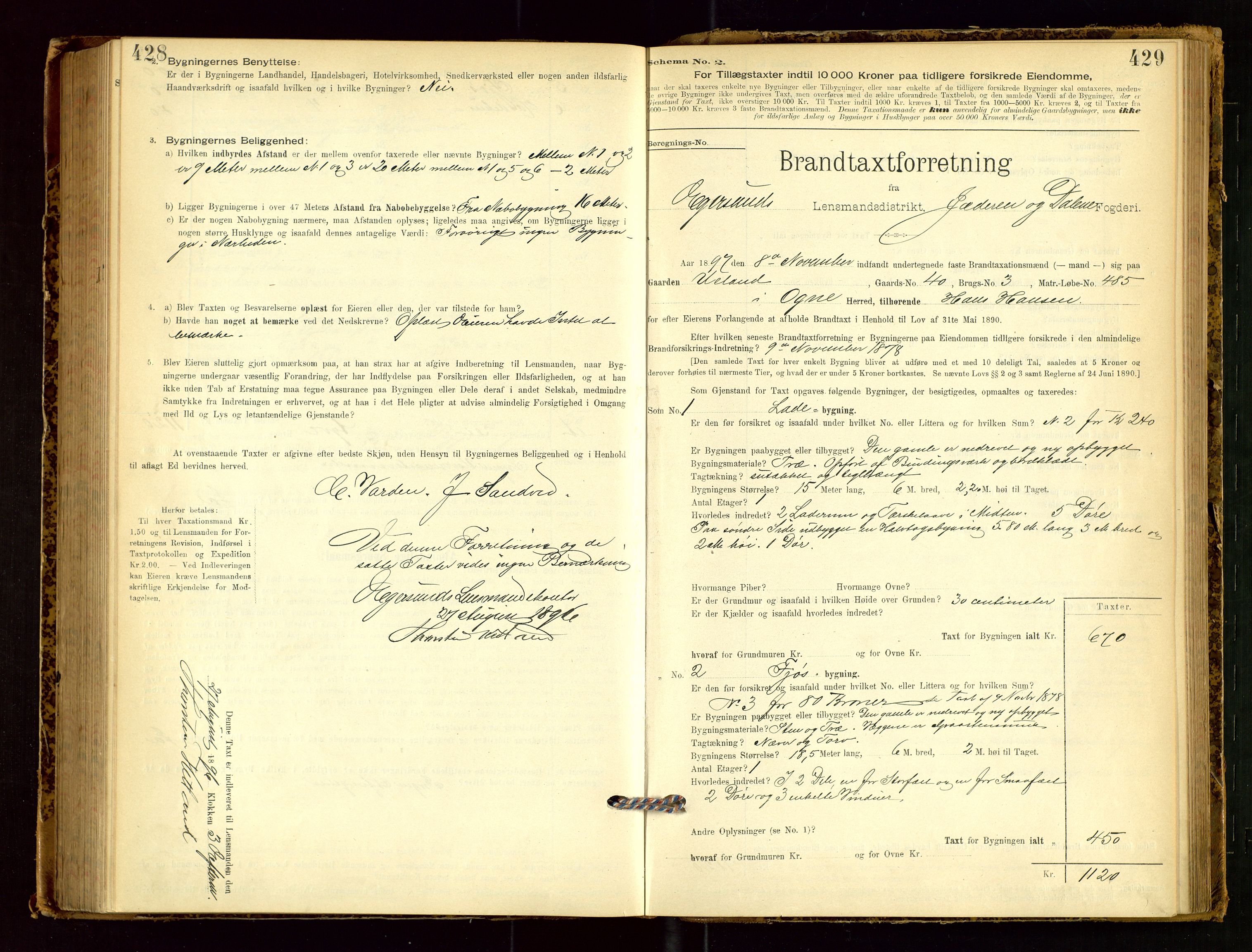 Eigersund lensmannskontor, AV/SAST-A-100171/Gob/L0001: Skjemaprotokoll, 1894-1909, s. 428-429