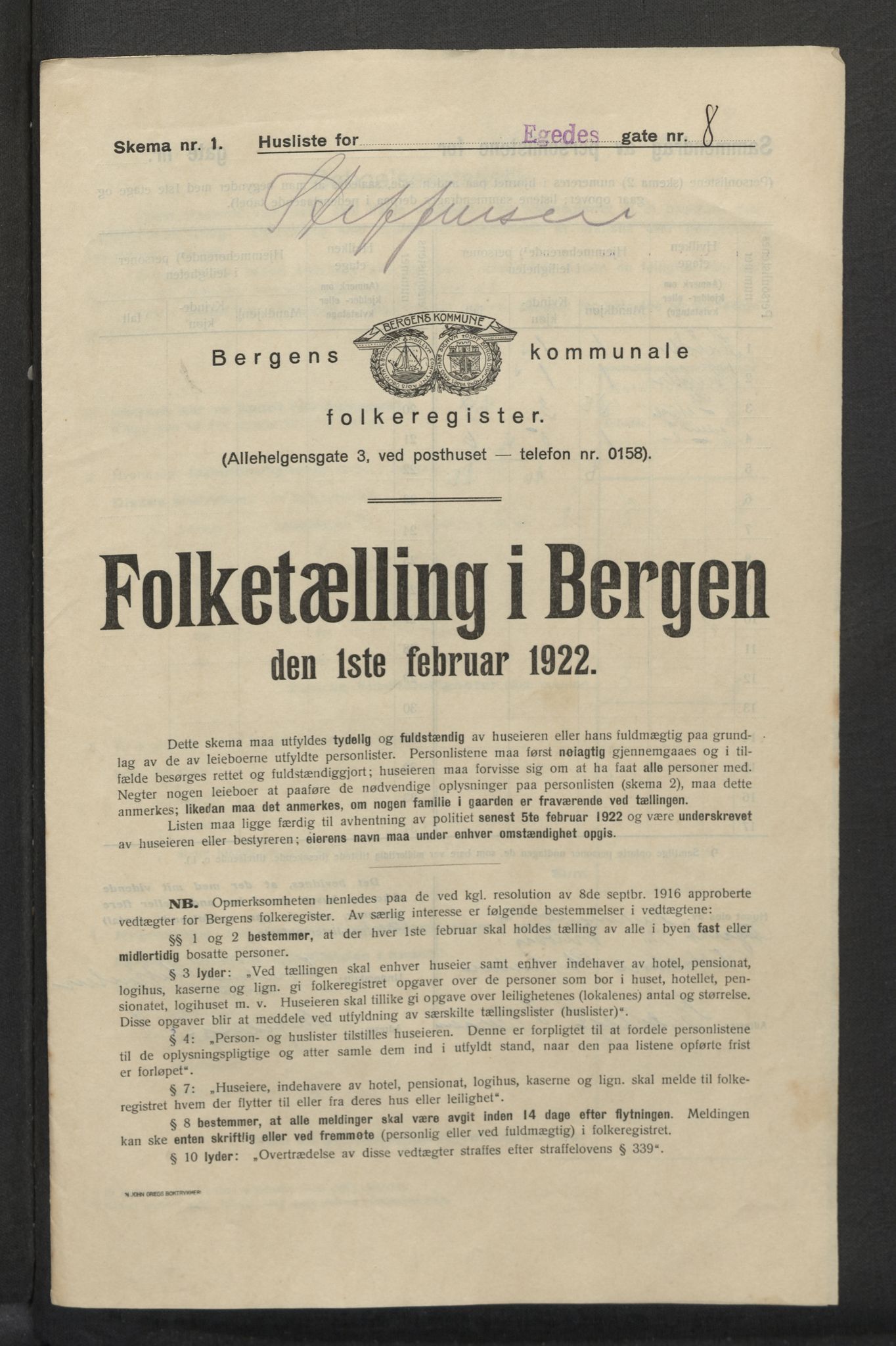 SAB, Kommunal folketelling 1922 for Bergen kjøpstad, 1922, s. 6503