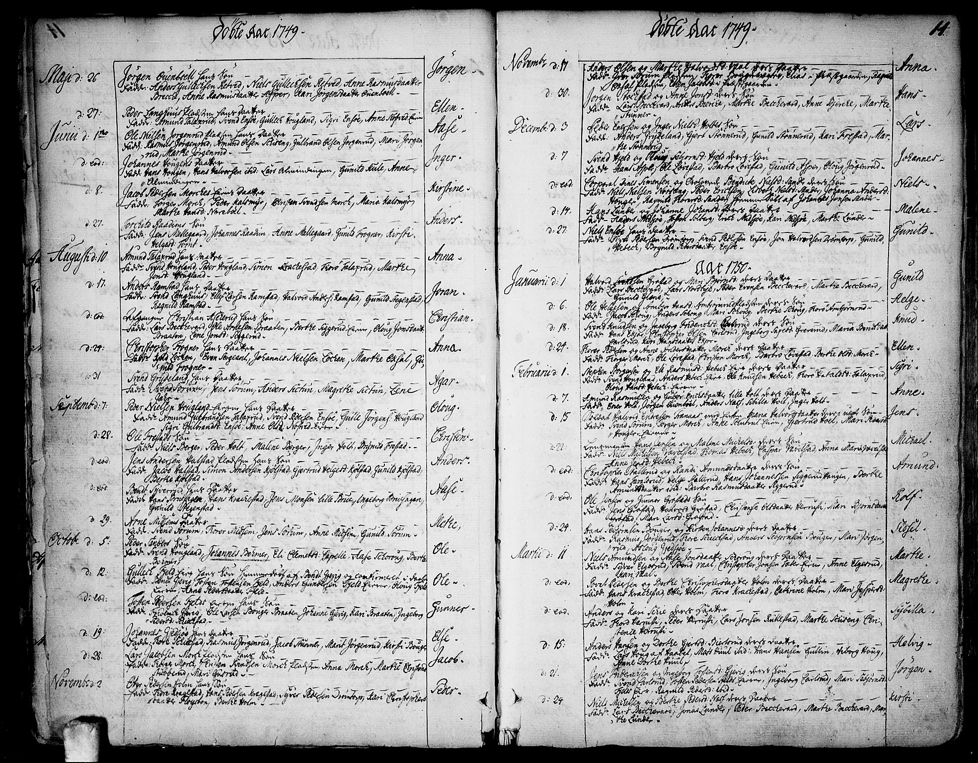 Kråkstad prestekontor Kirkebøker, SAO/A-10125a/F/Fa/L0001: Ministerialbok nr. I 1, 1736-1785, s. 14