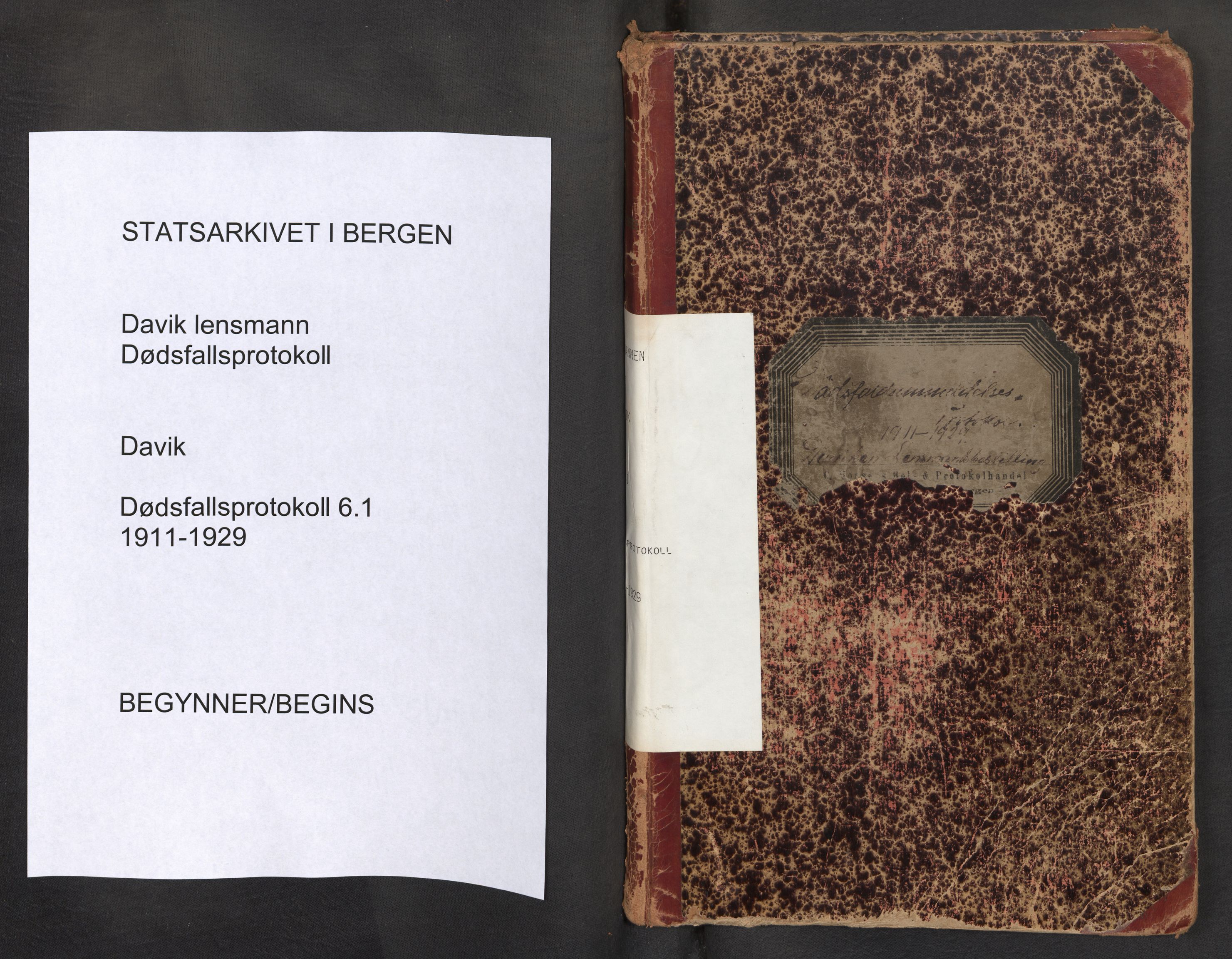 Lensmannen i Davik, SAB/A-26801/0006/L0001: Dødsfallprotokoll, 1911-1929
