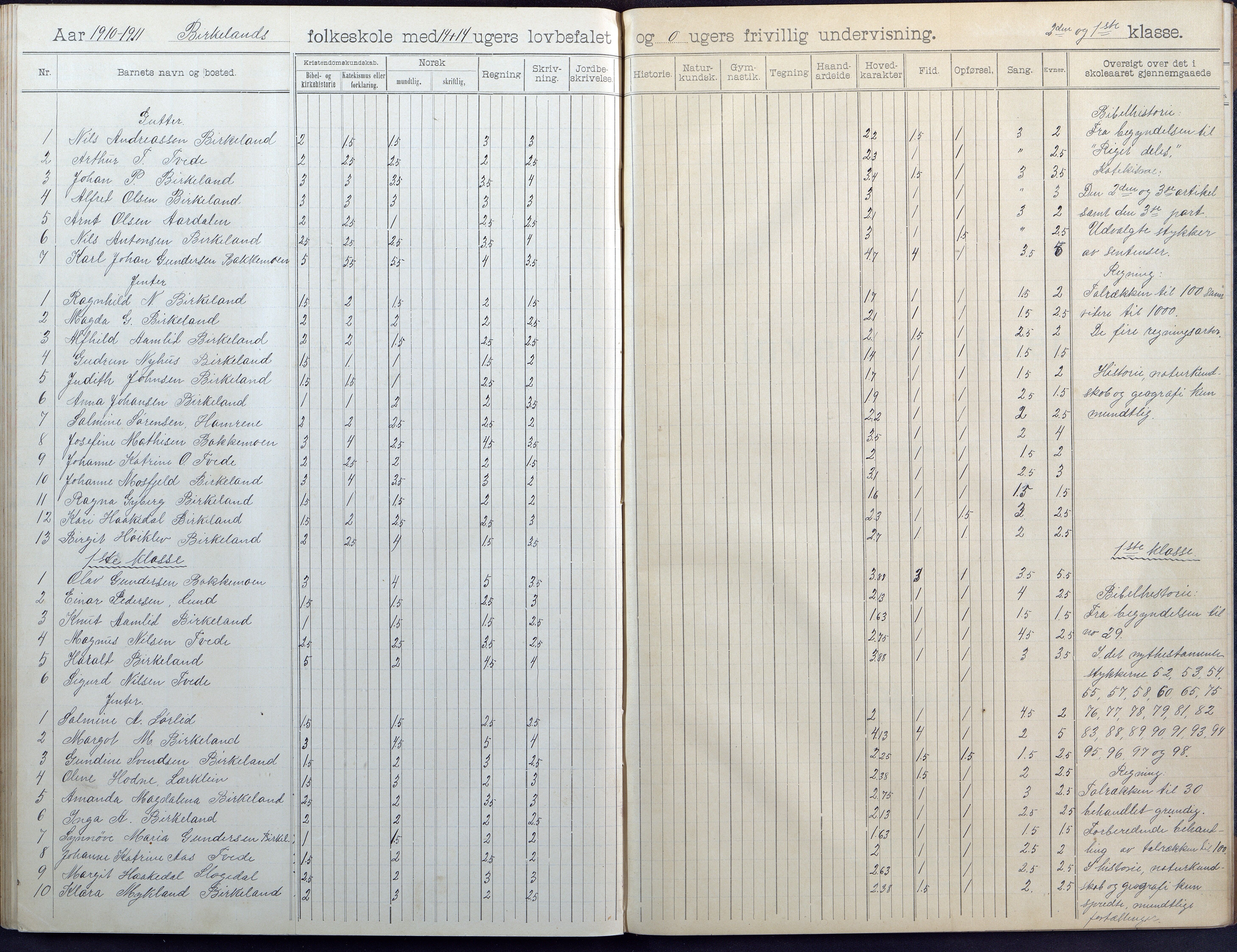 Birkenes kommune, Birkenes krets/Birkeland folkeskole frem til 1991, AAKS/KA0928-550a_91/F02/L0005: Skoleprotokoll, 1898-1911