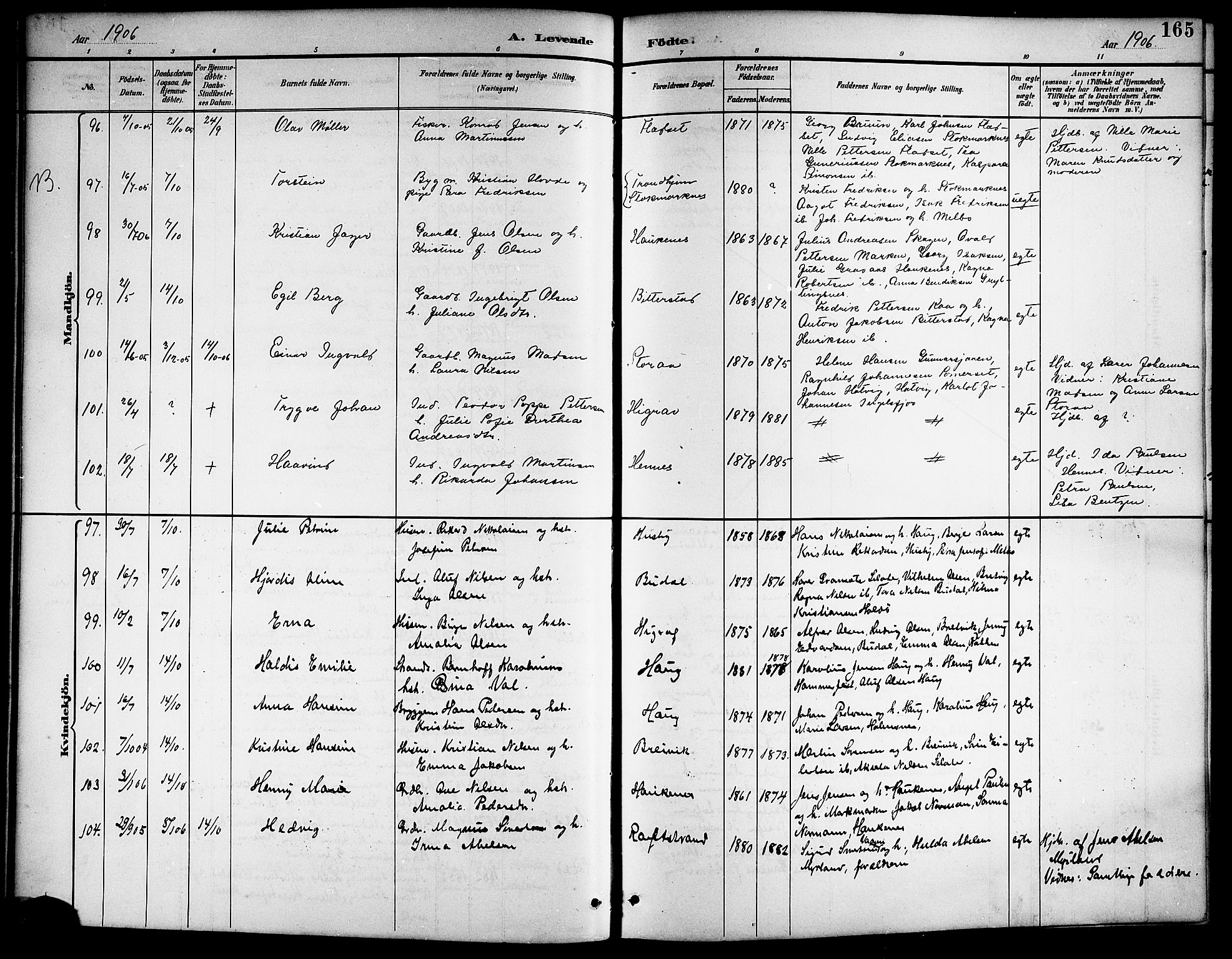 Ministerialprotokoller, klokkerbøker og fødselsregistre - Nordland, AV/SAT-A-1459/888/L1268: Klokkerbok nr. 888C06, 1891-1908, s. 165