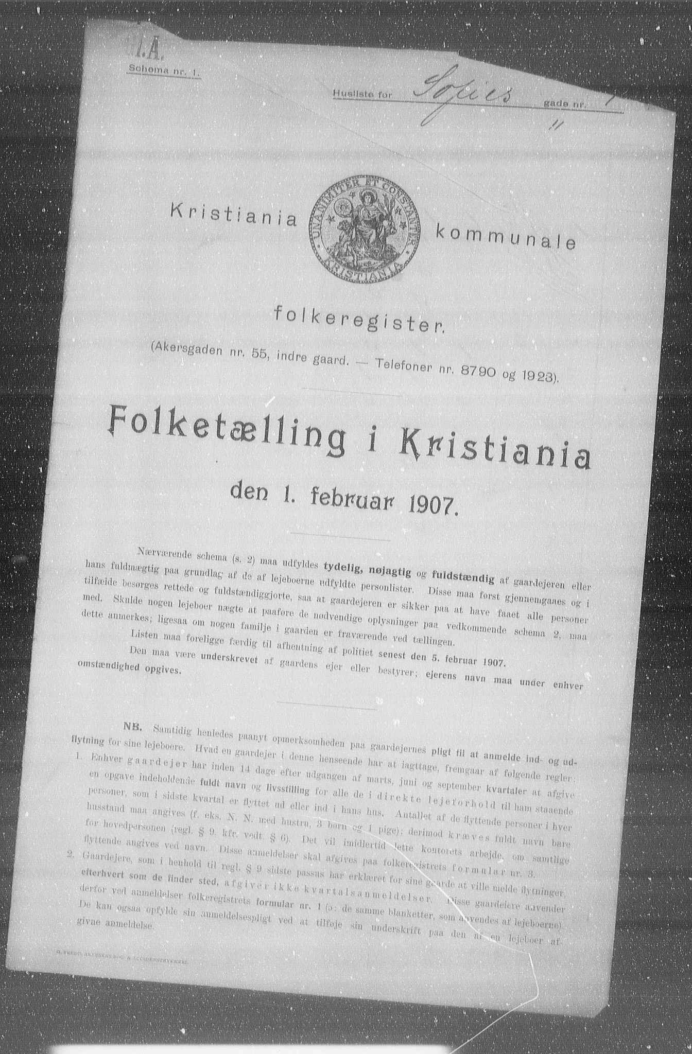 OBA, Kommunal folketelling 1.2.1907 for Kristiania kjøpstad, 1907, s. 50363
