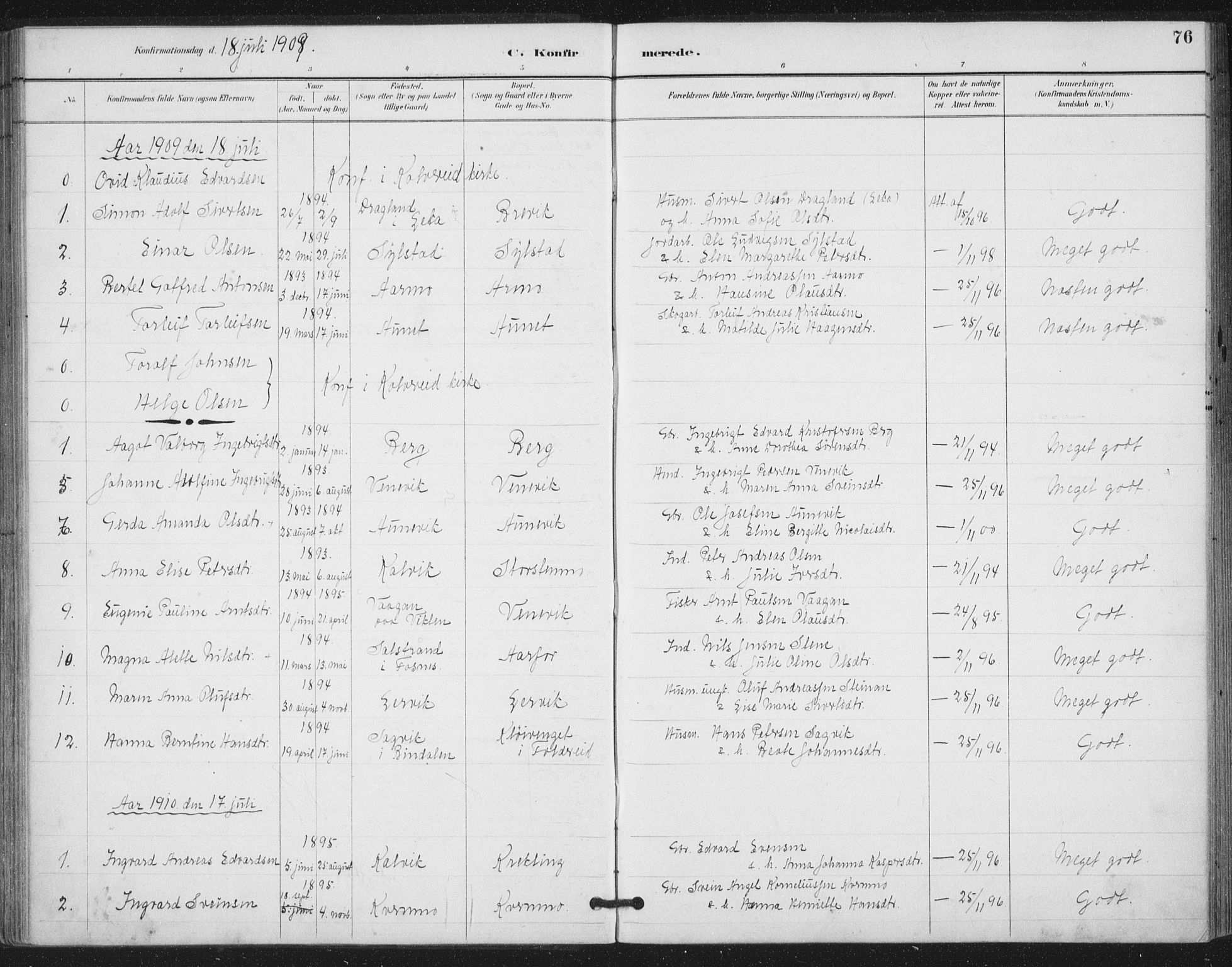 Ministerialprotokoller, klokkerbøker og fødselsregistre - Nord-Trøndelag, AV/SAT-A-1458/783/L0660: Ministerialbok nr. 783A02, 1886-1918, s. 76