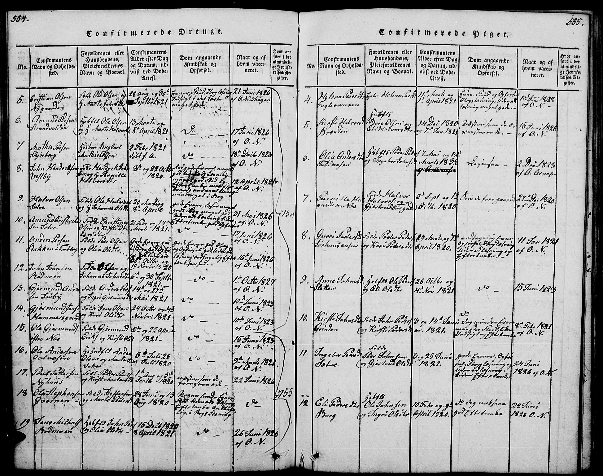 Trysil prestekontor, AV/SAH-PREST-046/H/Ha/Hab/L0004: Klokkerbok nr. 4, 1814-1841, s. 554-555