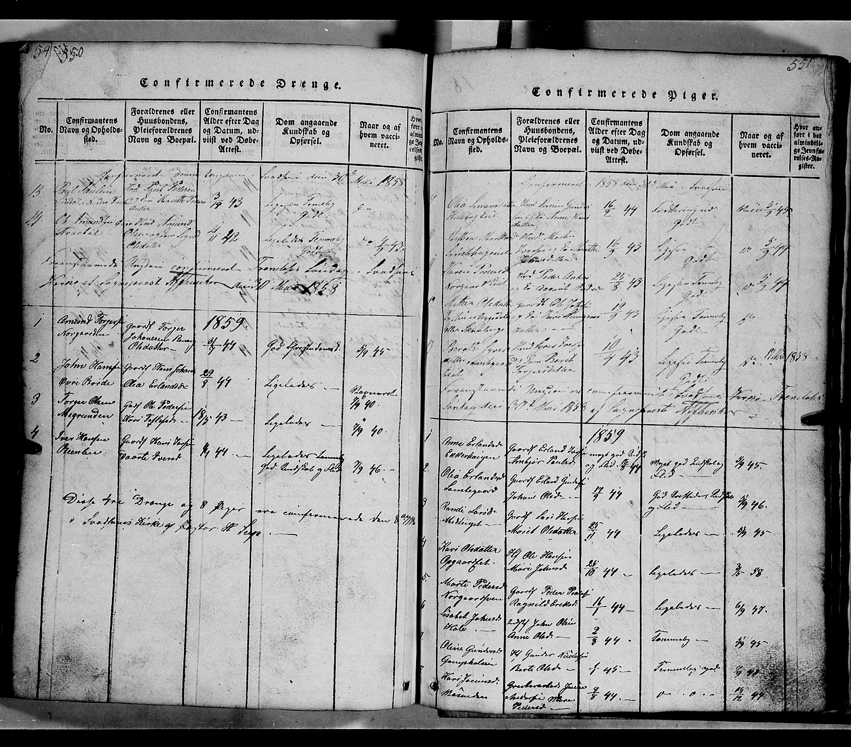 Gausdal prestekontor, SAH/PREST-090/H/Ha/Hab/L0002: Klokkerbok nr. 2, 1818-1874, s. 550-551