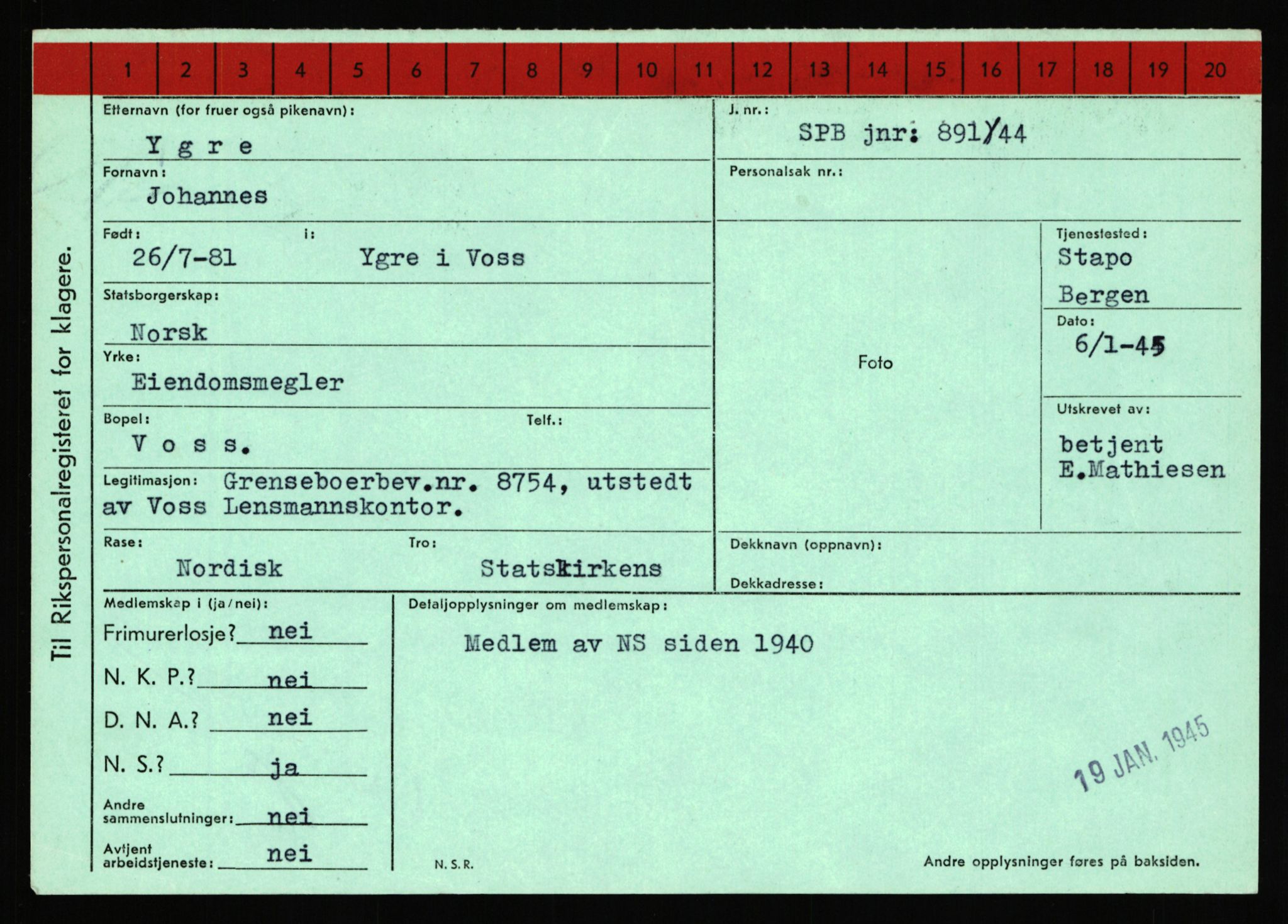 Statspolitiet - Hovedkontoret / Osloavdelingen, AV/RA-S-1329/C/Ca/L0016: Uberg - Øystese, 1943-1945, s. 3218