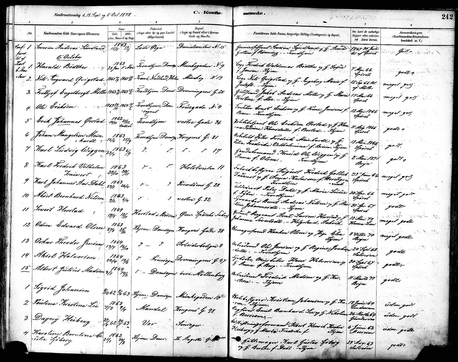 Ministerialprotokoller, klokkerbøker og fødselsregistre - Sør-Trøndelag, SAT/A-1456/601/L0057: Ministerialbok nr. 601A25, 1877-1891, s. 242