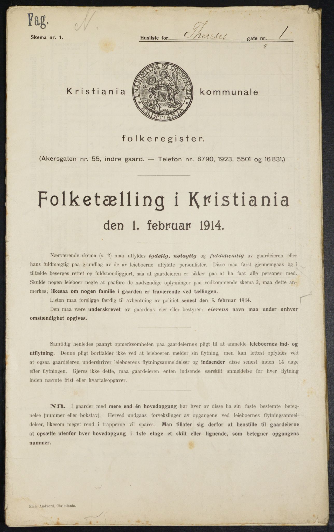OBA, Kommunal folketelling 1.2.1914 for Kristiania, 1914, s. 108557