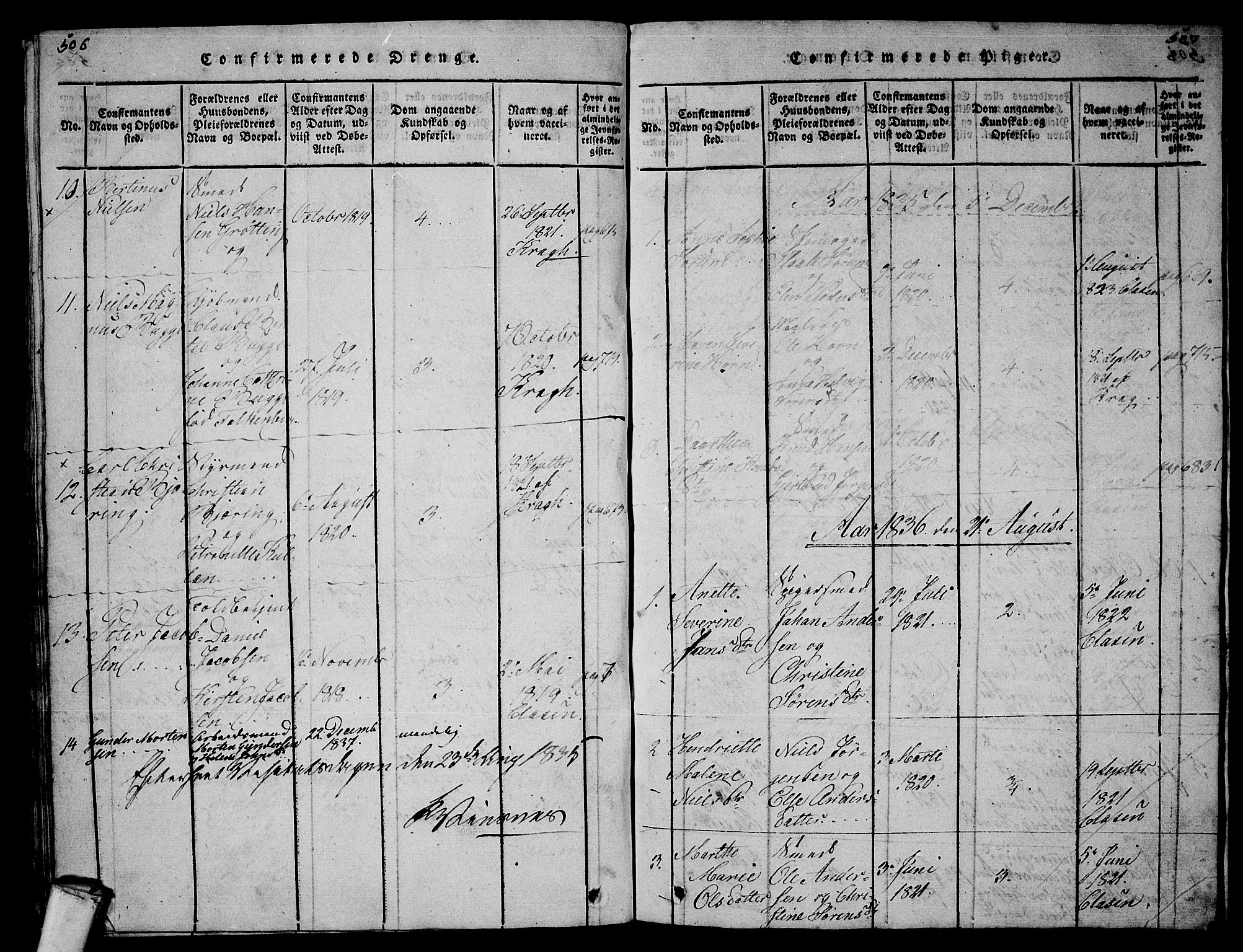 Larvik kirkebøker, AV/SAKO-A-352/G/Gb/L0001: Klokkerbok nr. II 1, 1818-1843, s. 506-507
