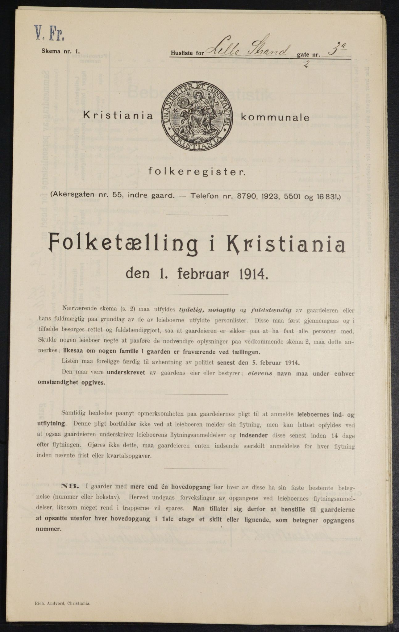 OBA, Kommunal folketelling 1.2.1914 for Kristiania, 1914, s. 57496