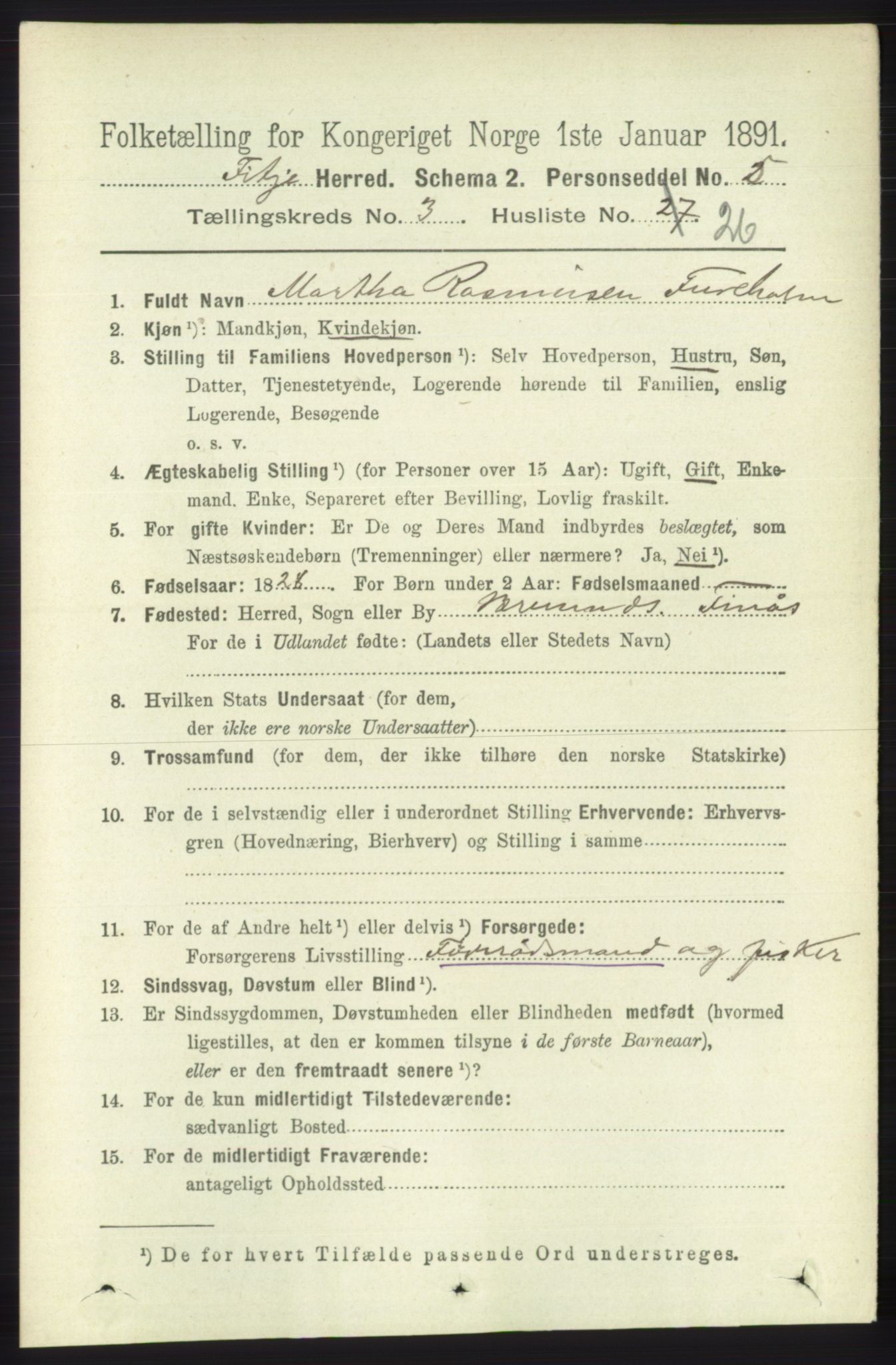 RA, Folketelling 1891 for 1222 Fitjar herred, 1891, s. 1149