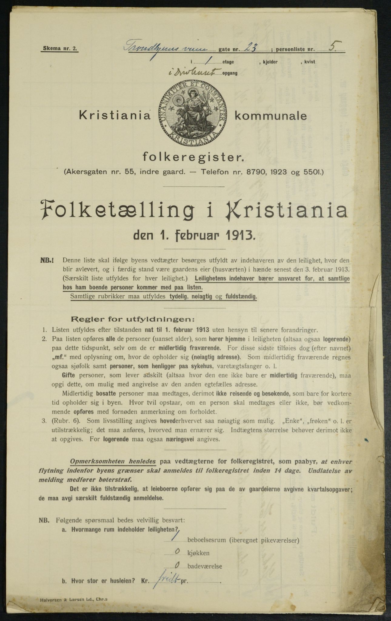 OBA, Kommunal folketelling 1.2.1913 for Kristiania, 1913, s. 116396