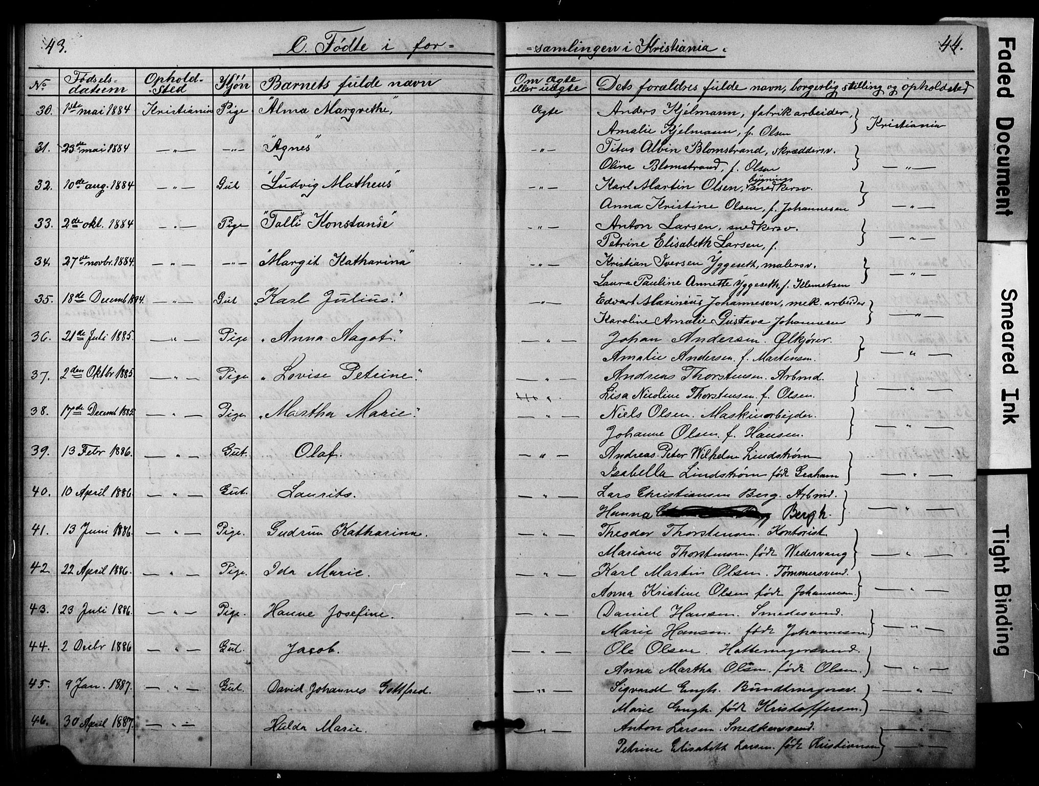 Den katolsk apostoliske menighet i Oslo , AV/SAO-PAO-0214/F/Fa/L0001: Dissenterprotokoll nr. 1, 1877-1891, s. 43-44