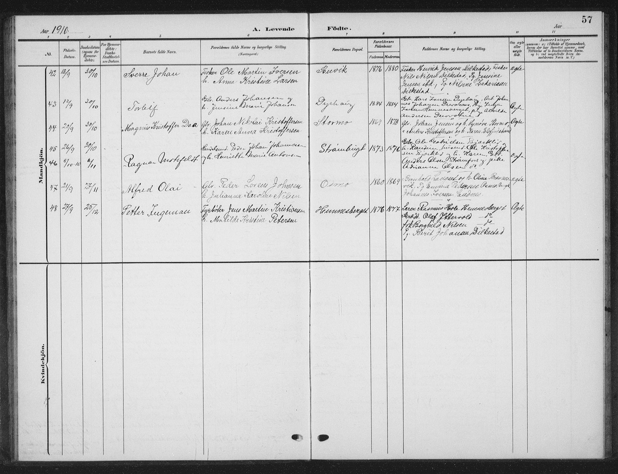 Ministerialprotokoller, klokkerbøker og fødselsregistre - Nordland, AV/SAT-A-1459/825/L0370: Klokkerbok nr. 825C07, 1903-1923, s. 57