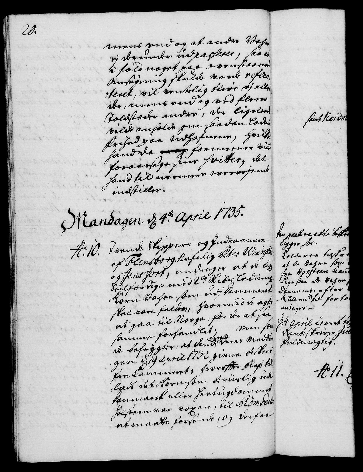 Rentekammeret, Kammerkanselliet, RA/EA-3111/G/Gh/Gha/L0017: Norsk ekstraktmemorialprotokoll (merket RK 53.62), 1735, s. 20