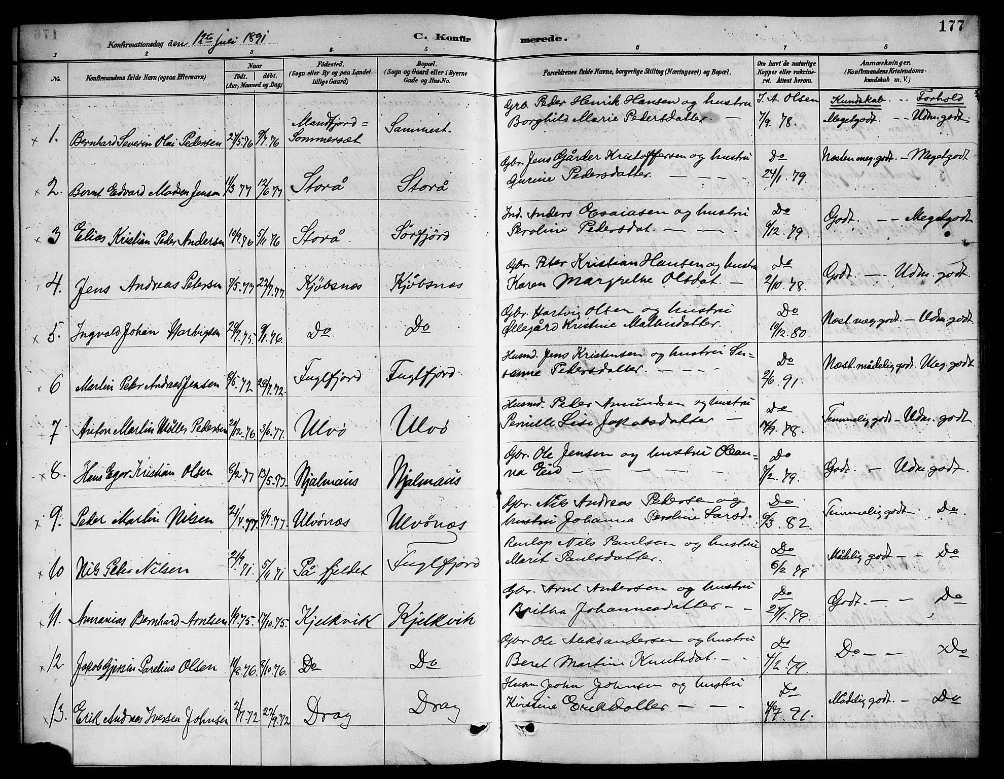 Ministerialprotokoller, klokkerbøker og fødselsregistre - Nordland, AV/SAT-A-1459/861/L0876: Klokkerbok nr. 861C02, 1887-1903, s. 177