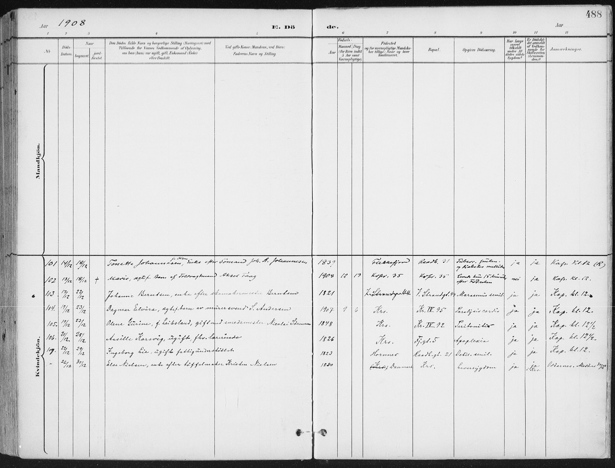 Kristiansand domprosti, AV/SAK-1112-0006/F/Fa/L0021: Ministerialbok nr. A 20, 1898-1908, s. 488