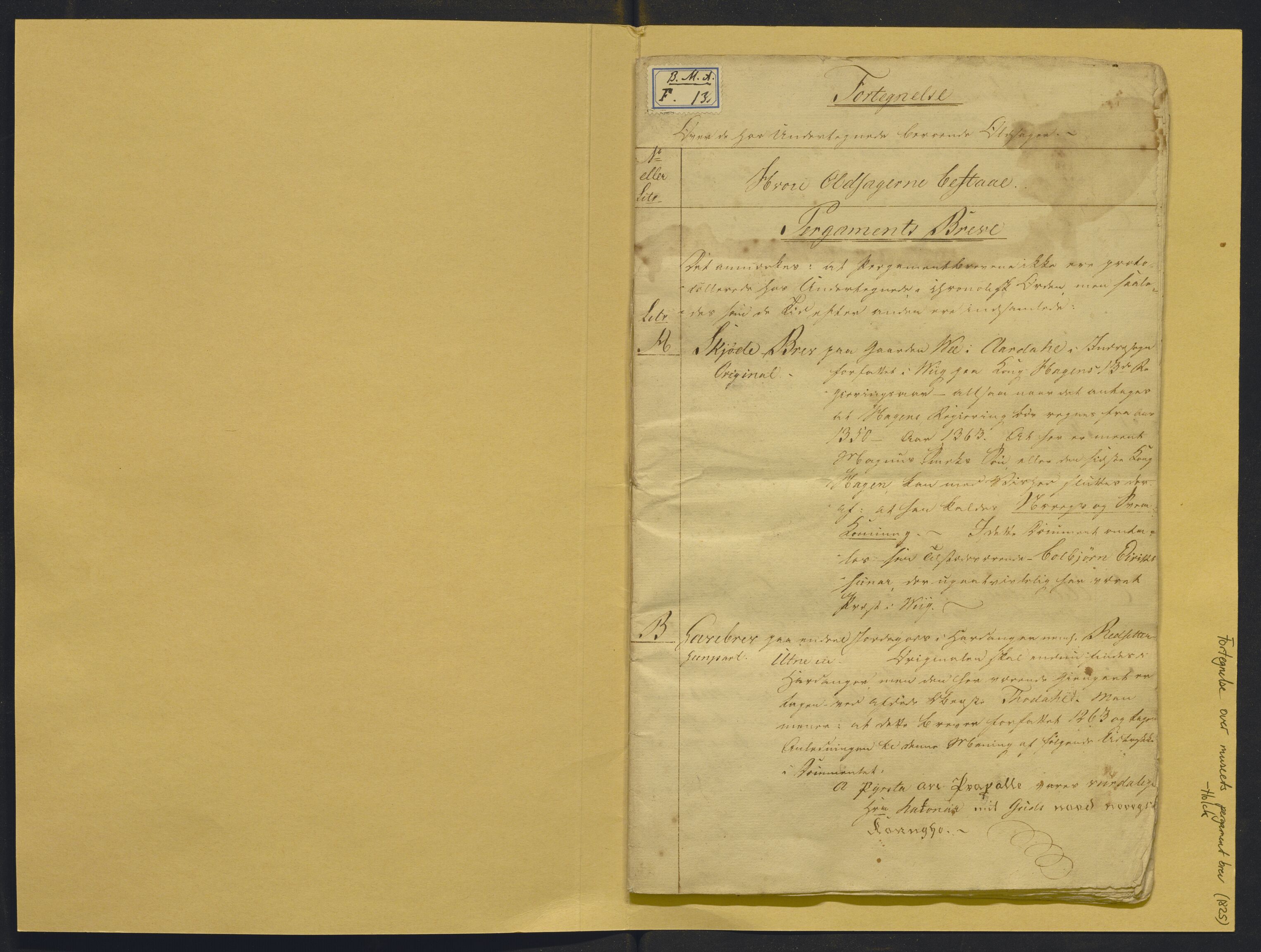Bergens Museum, AV/SAB-A-17301/02/F/L0001: Kataloger over gjenstander og pergamentbrev , 1825-1880, s. 2
