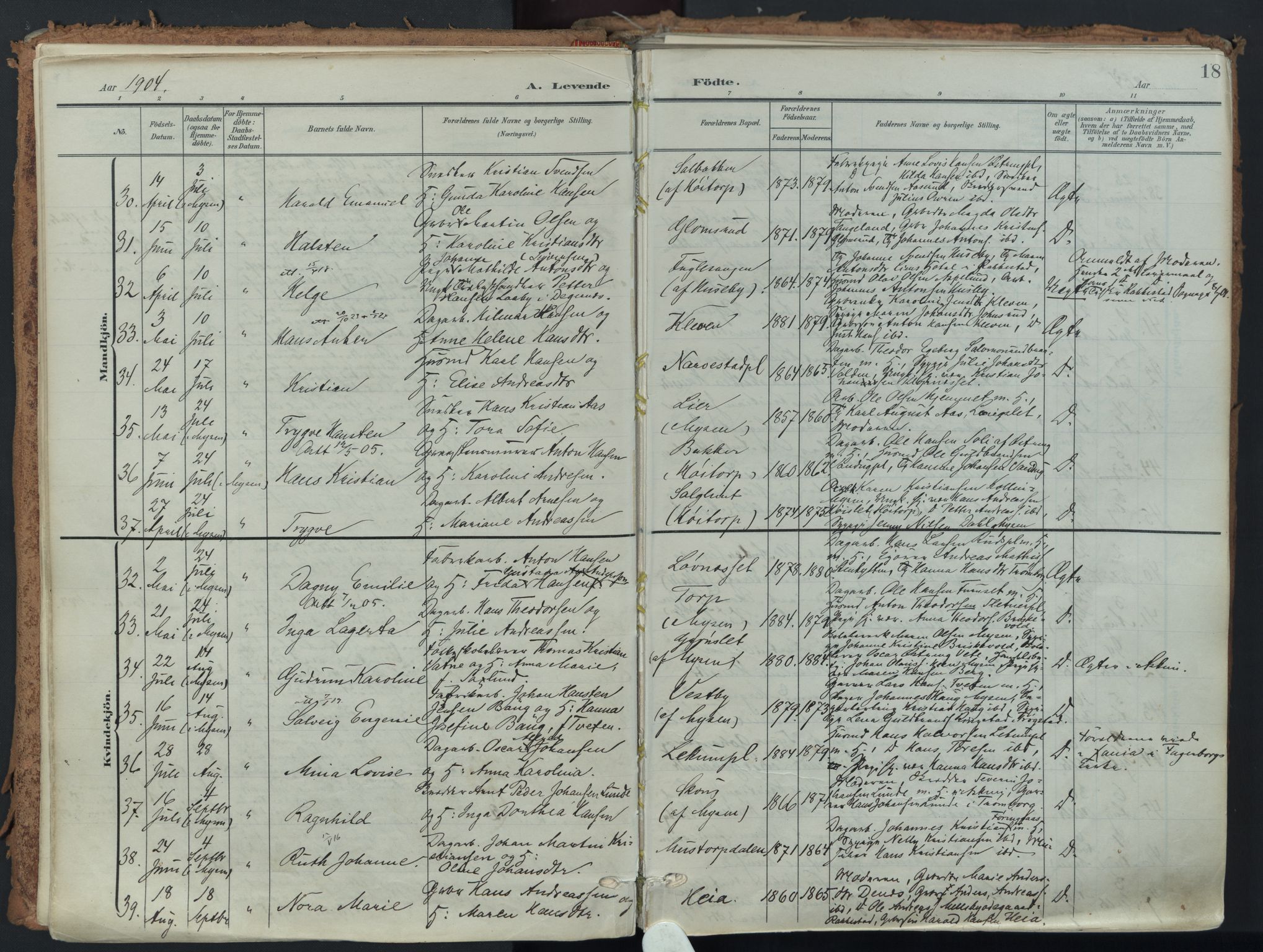 Eidsberg prestekontor Kirkebøker, AV/SAO-A-10905/F/Fa/L0014: Ministerialbok nr. I 14, 1902-1919, s. 18
