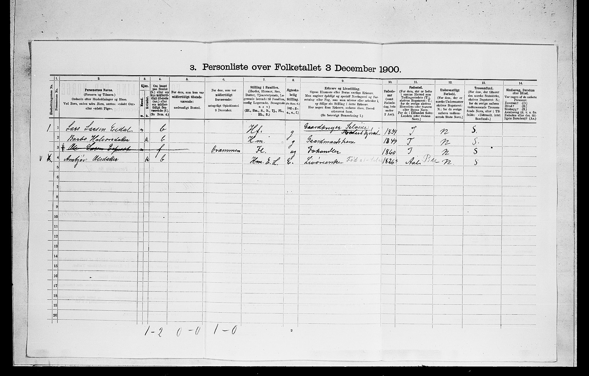 RA, Folketelling 1900 for 0616 Nes herred, 1900, s. 57