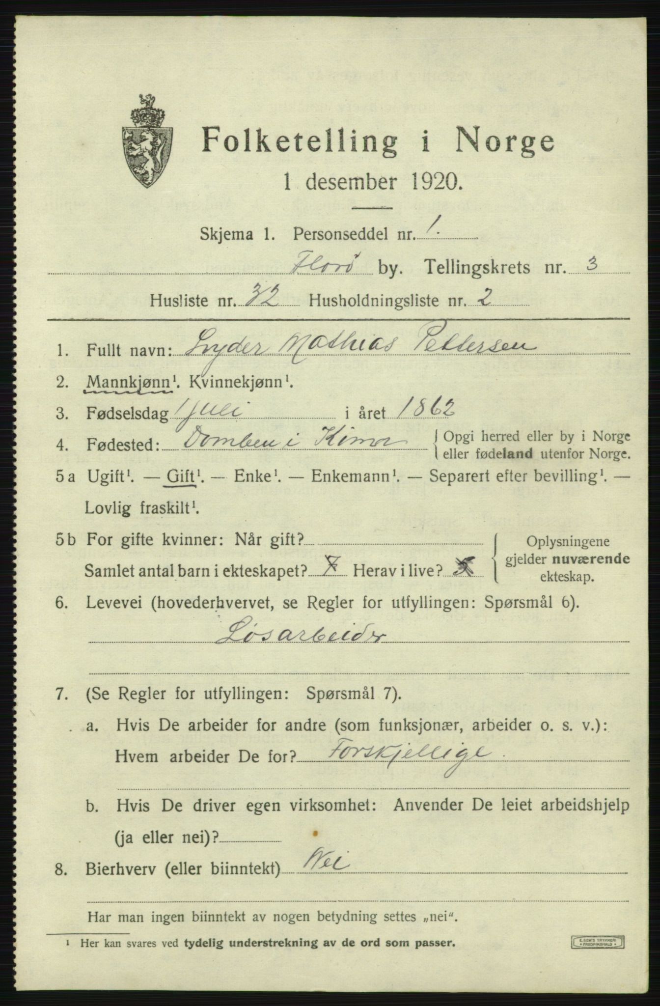 SAB, Folketelling 1920 for 1401 Florø ladested, 1920, s. 3736