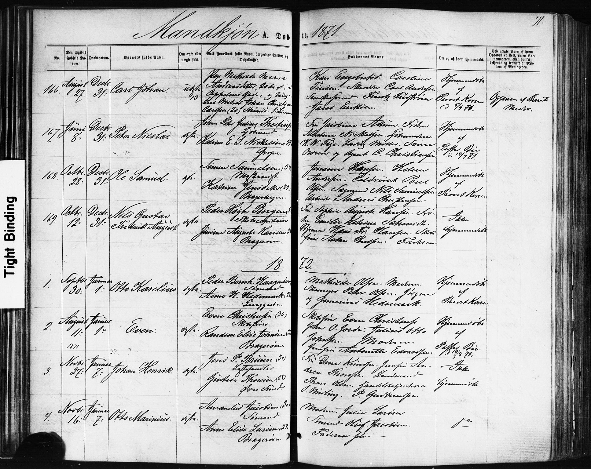 Bragernes kirkebøker, AV/SAKO-A-6/F/Fb/L0004: Ministerialbok nr. II 4, 1869-1875, s. 71