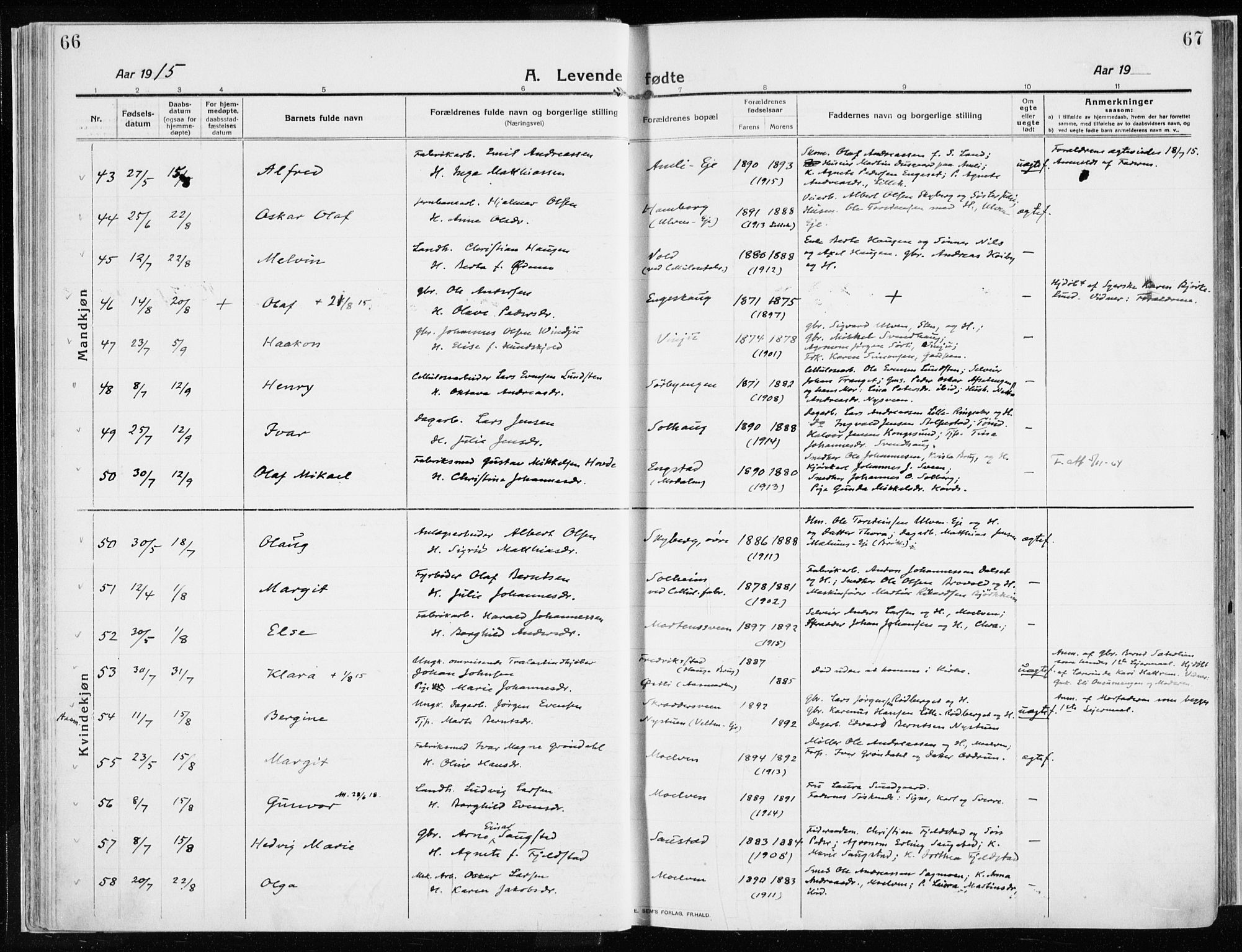 Ringsaker prestekontor, AV/SAH-PREST-014/K/Ka/L0020: Ministerialbok nr. 20, 1913-1922, s. 66-67