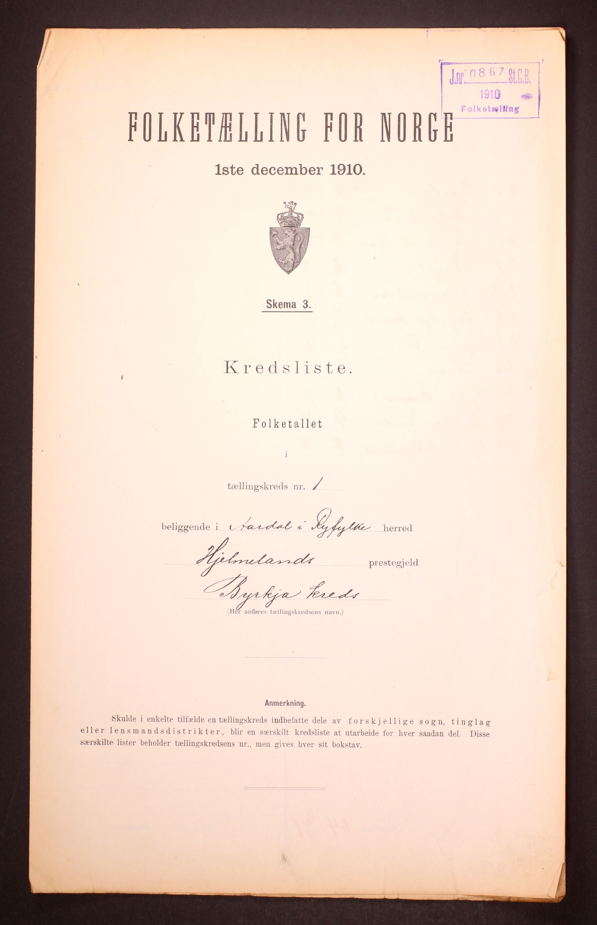 RA, Folketelling 1910 for 1131 Årdal herred, 1910, s. 4