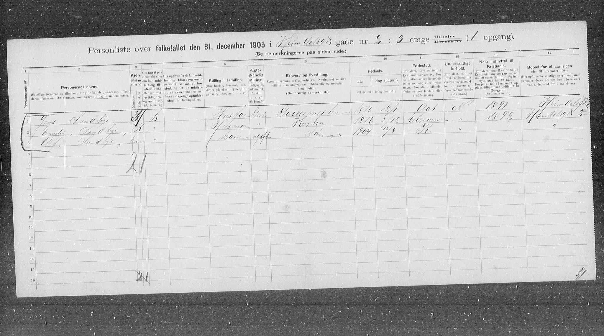 OBA, Kommunal folketelling 31.12.1905 for Kristiania kjøpstad, 1905, s. 19035