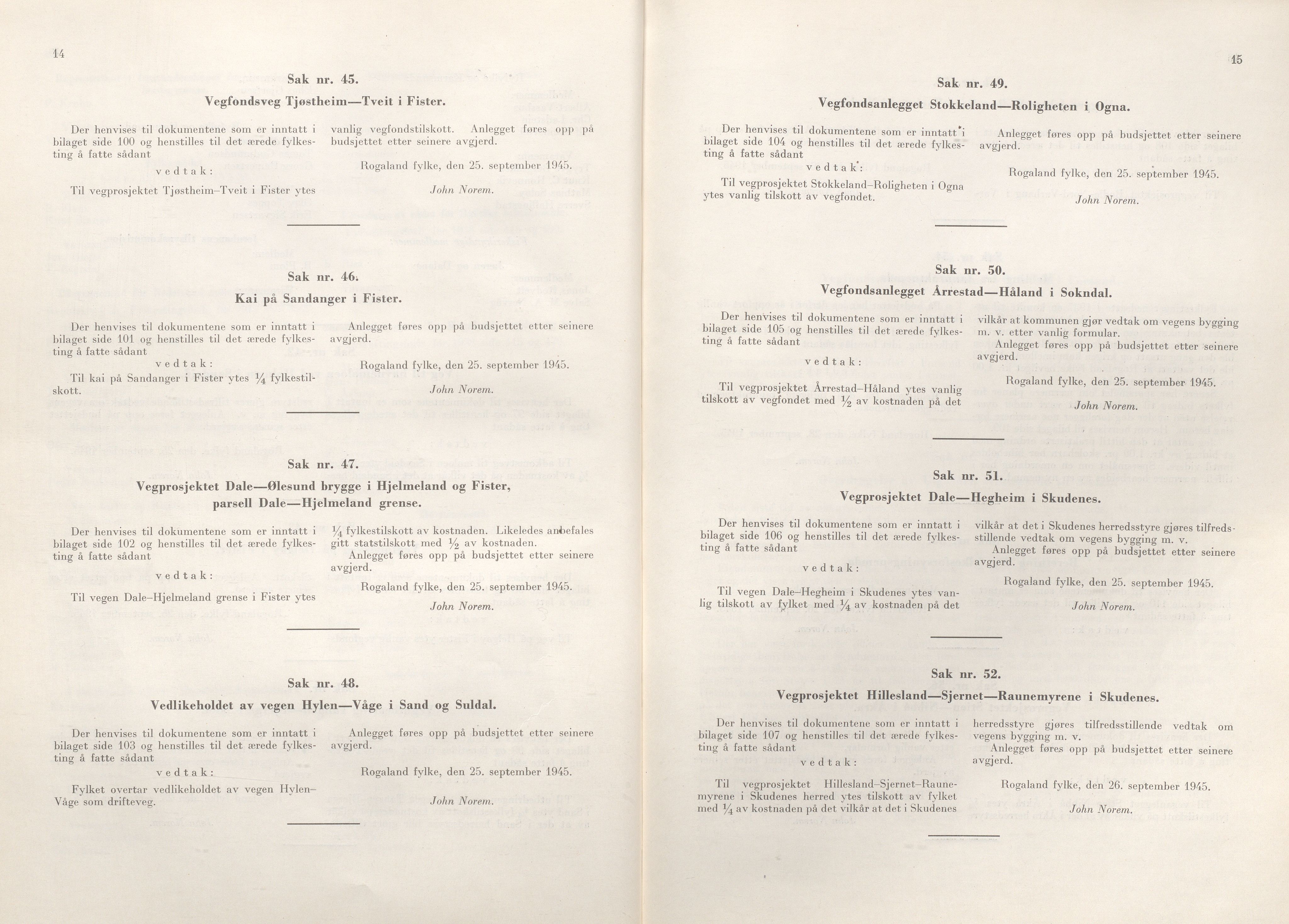 Rogaland fylkeskommune - Fylkesrådmannen , IKAR/A-900/A/Aa/Aaa/L0064: Møtebok , 1945, s. 14-15