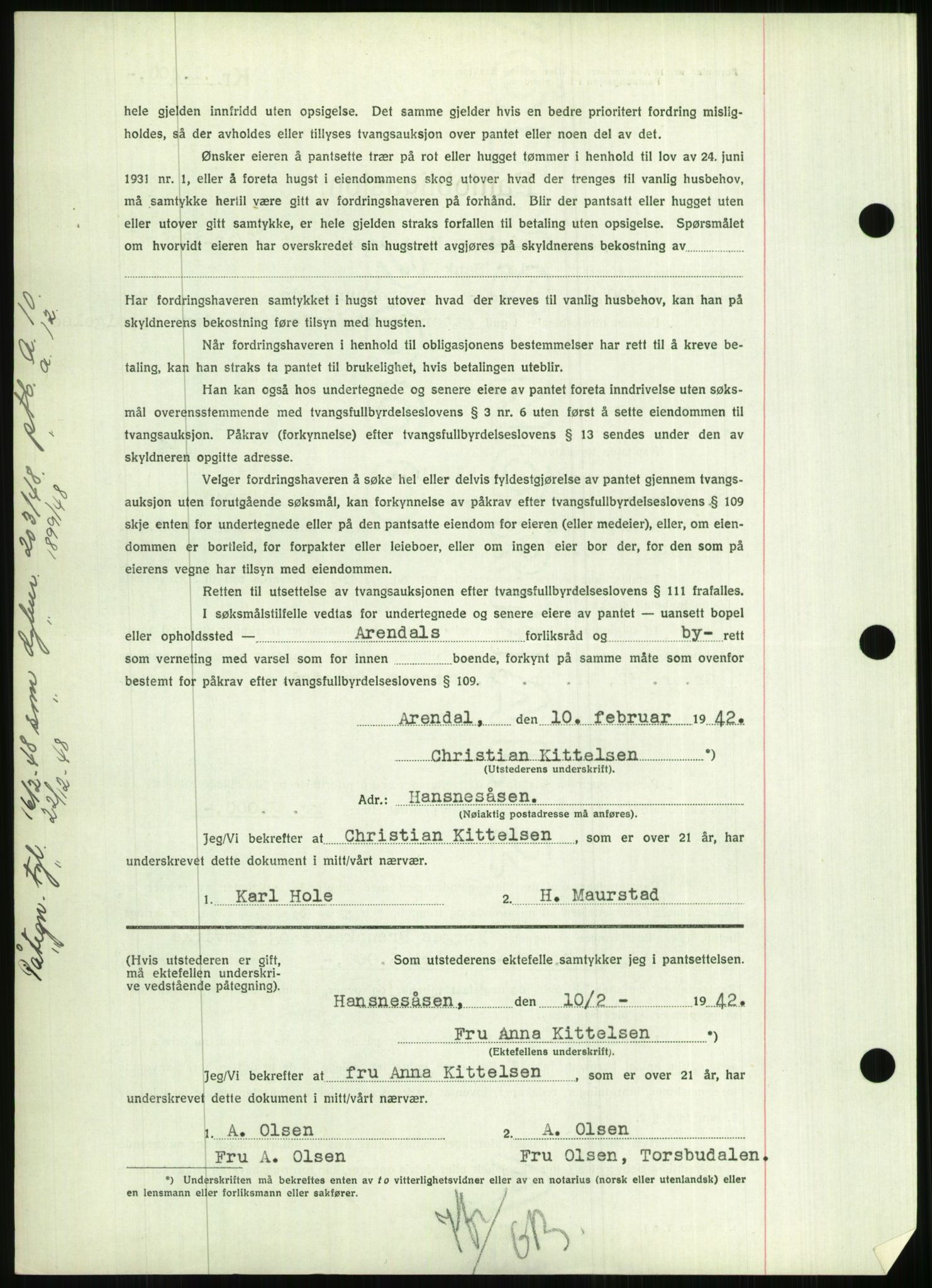 Nedenes sorenskriveri, AV/SAK-1221-0006/G/Gb/Gbb/L0001: Pantebok nr. I, 1939-1942, Dagboknr: 273/1942