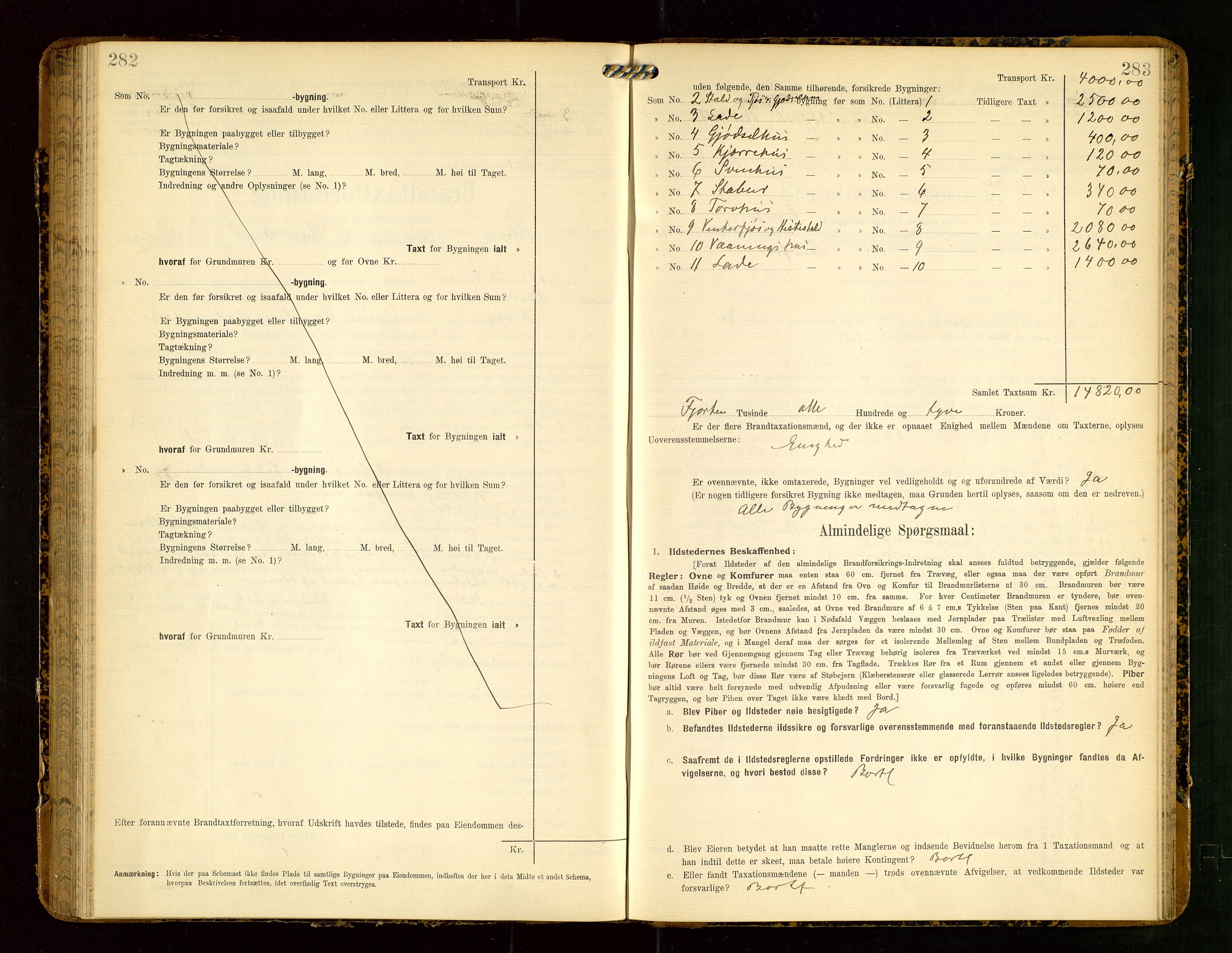 Klepp lensmannskontor, AV/SAST-A-100163/Goc/L0004: "Brandtaxationsprotokol" m/register, 1906-1908, s. 282-283