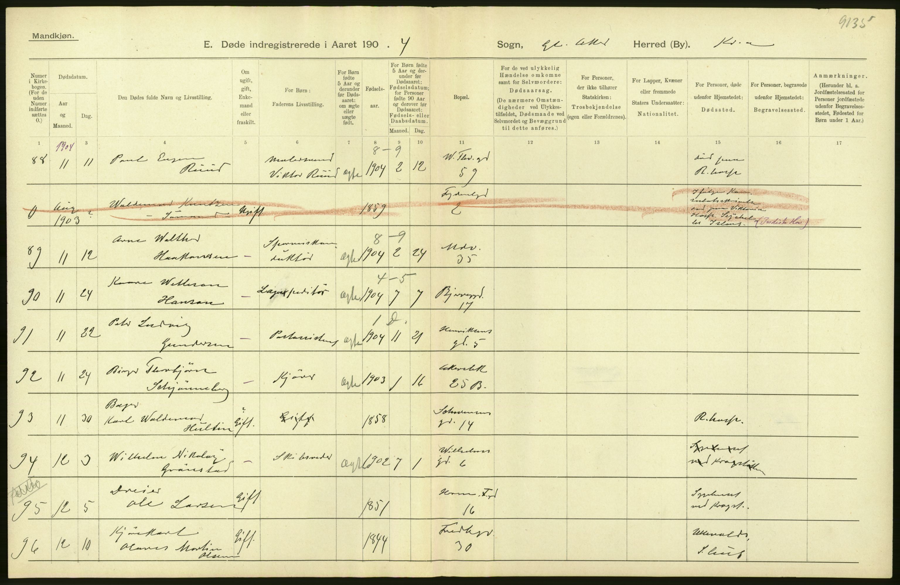 Statistisk sentralbyrå, Sosiodemografiske emner, Befolkning, AV/RA-S-2228/D/Df/Dfa/Dfab/L0004: Kristiania: Gifte, døde, 1904, s. 364