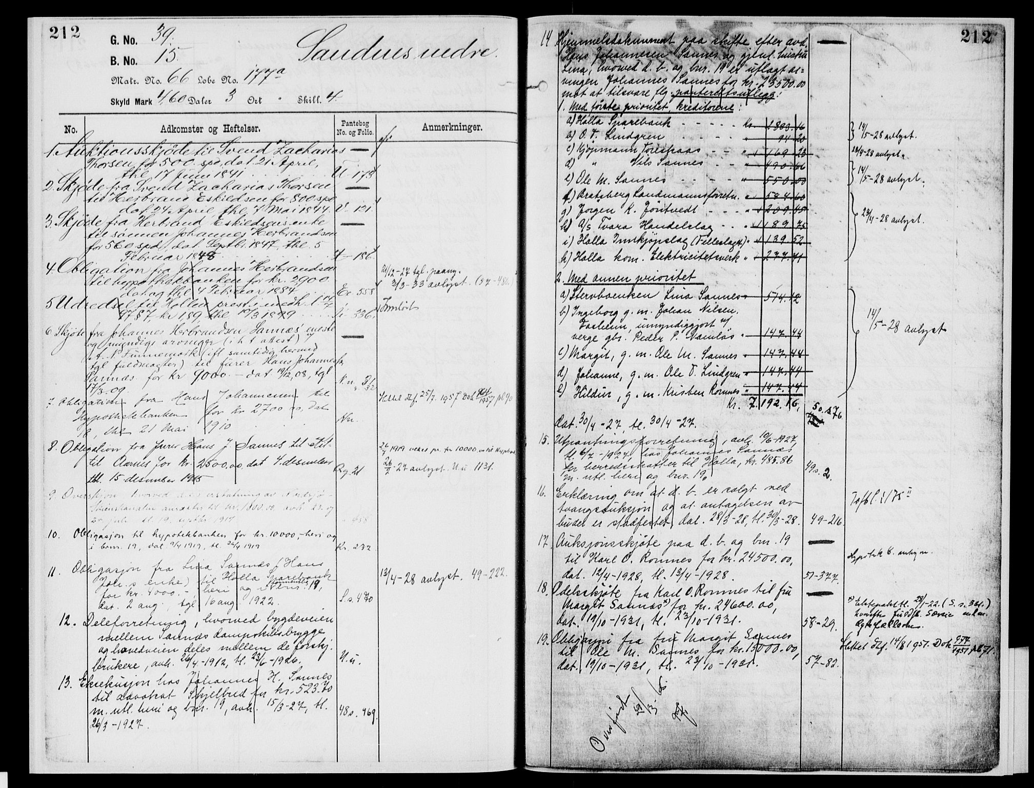Nedre Telemark sorenskriveri, AV/SAKO-A-135/G/Gb/Gbg/L0002: Panteregister nr. VII 2, s. 212