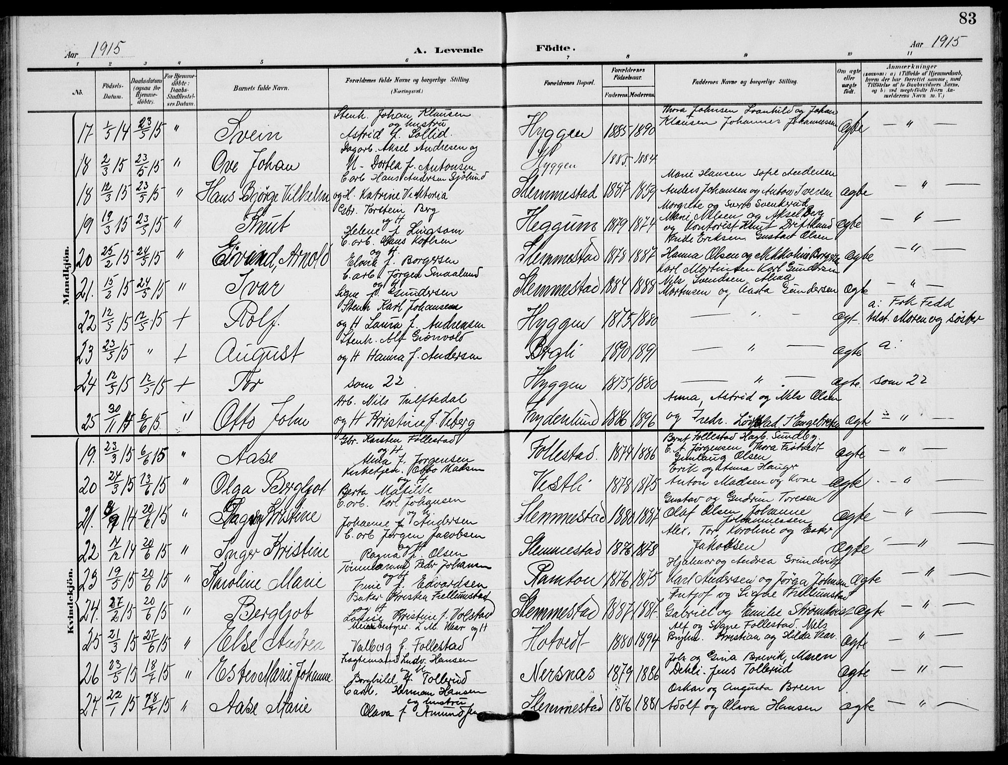 Røyken kirkebøker, AV/SAKO-A-241/G/Ga/L0005: Klokkerbok nr. 5, 1903-1918, s. 83