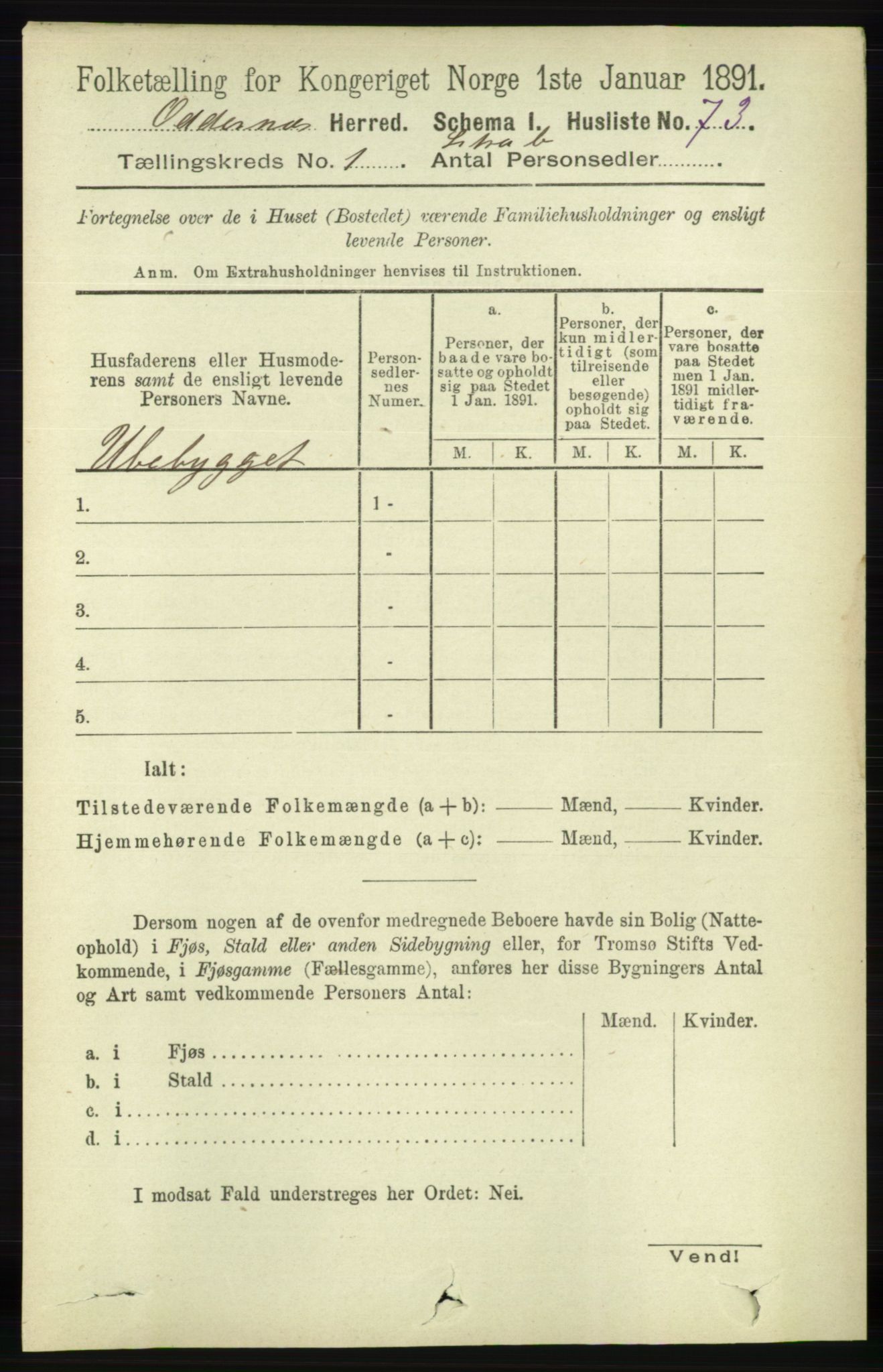 RA, Folketelling 1891 for 1012 Oddernes herred, 1891, s. 113