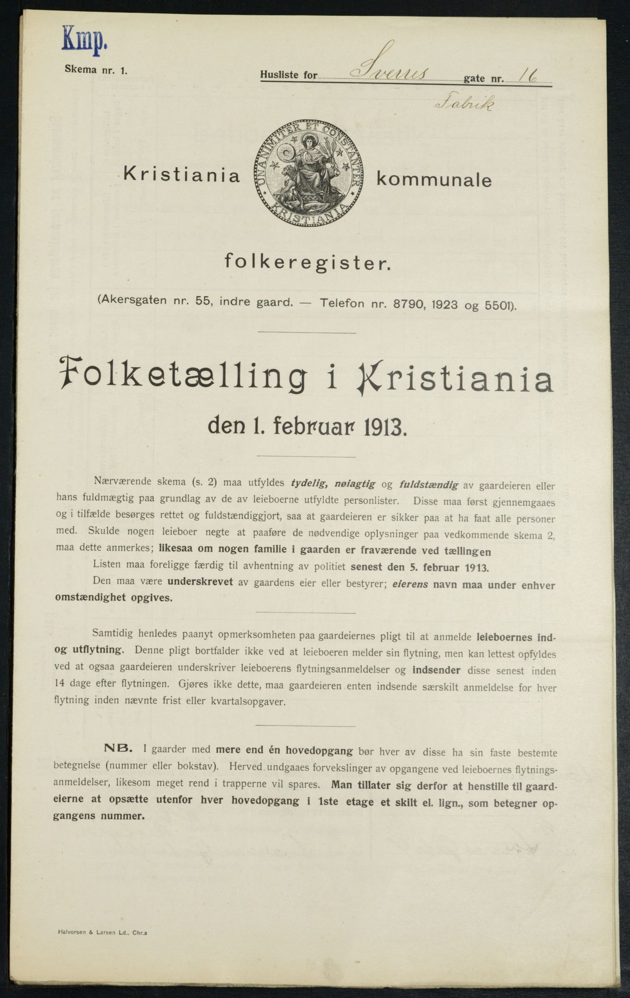 OBA, Kommunal folketelling 1.2.1913 for Kristiania, 1913, s. 106009