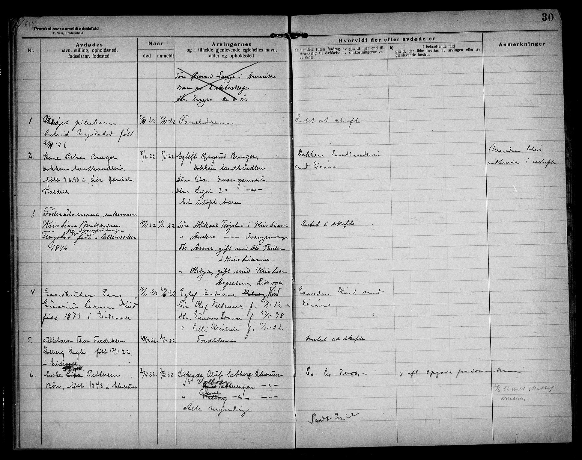 Eidsvoll lensmannskontor, SAO/A-10266a/H/Ha/Haa/L0005: Dødsfallprotokoll, 1921-1930, s. 30