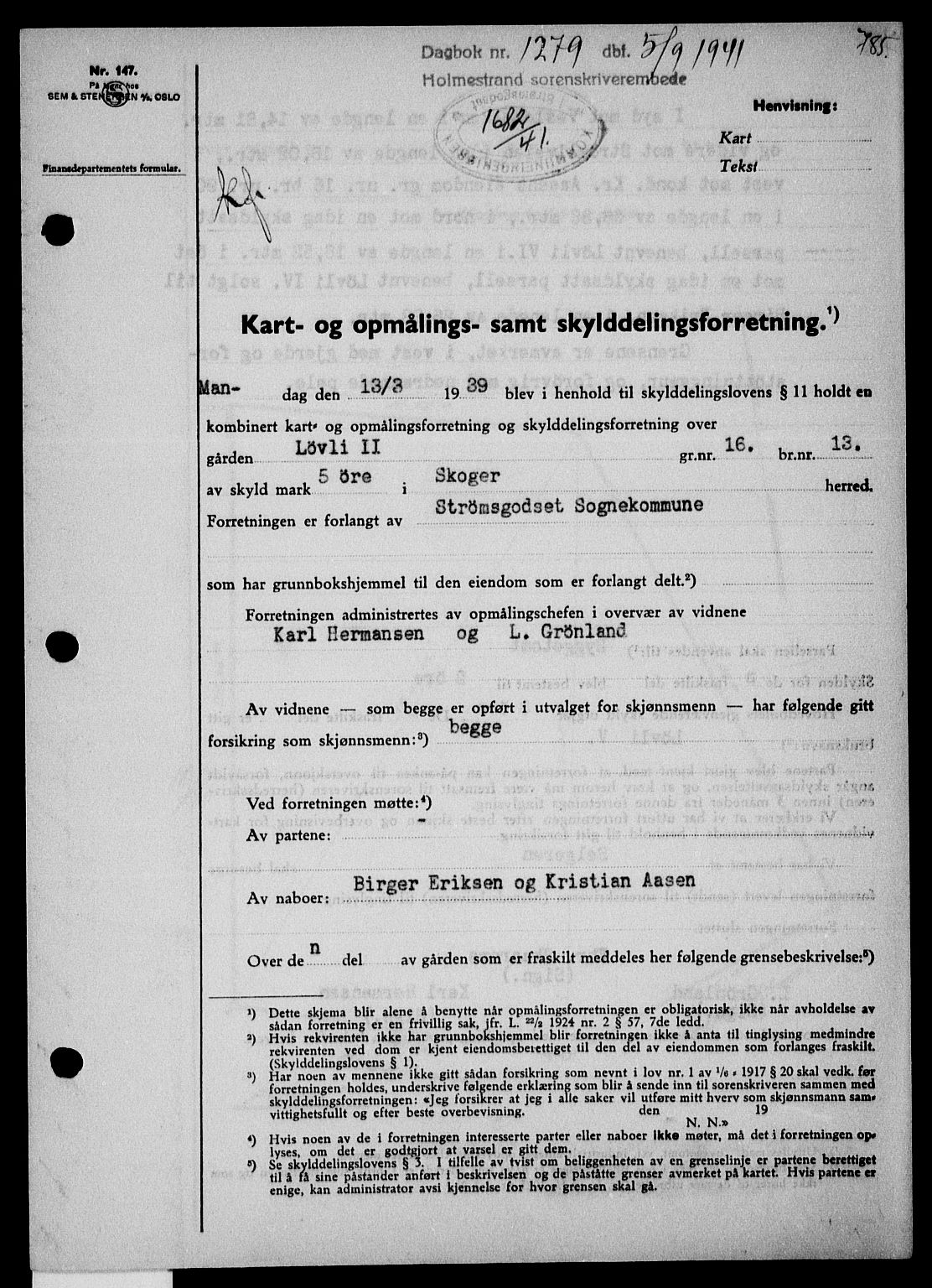 Holmestrand sorenskriveri, SAKO/A-67/G/Ga/Gaa/L0053: Pantebok nr. A-53, 1941-1941, Dagboknr: 1279/1941