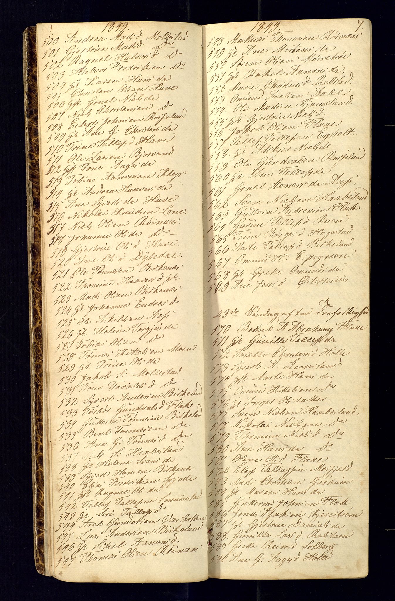 Birkenes sokneprestkontor, AV/SAK-1111-0004/F/Fc/L0003: Kommunikantprotokoll nr. C-3, 1849-1858, s. 7