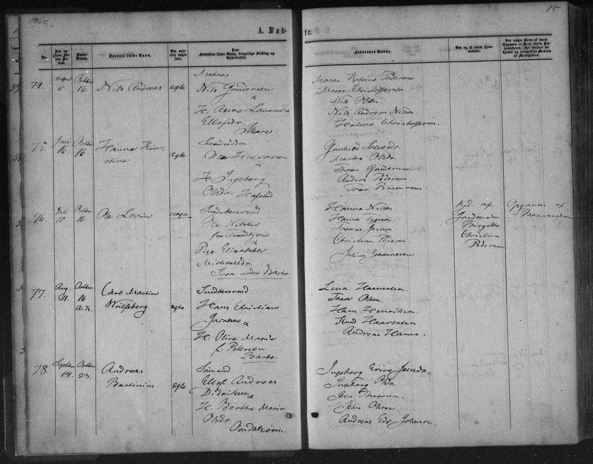 Tromøy sokneprestkontor, AV/SAK-1111-0041/F/Fa/L0007: Ministerialbok nr. A 7, 1864-1869, s. 15