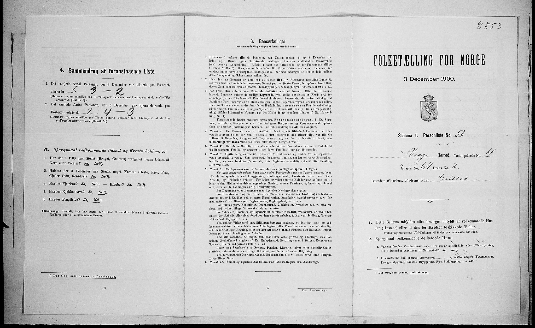 SAH, Folketelling 1900 for 0515 Vågå herred, 1900, s. 872