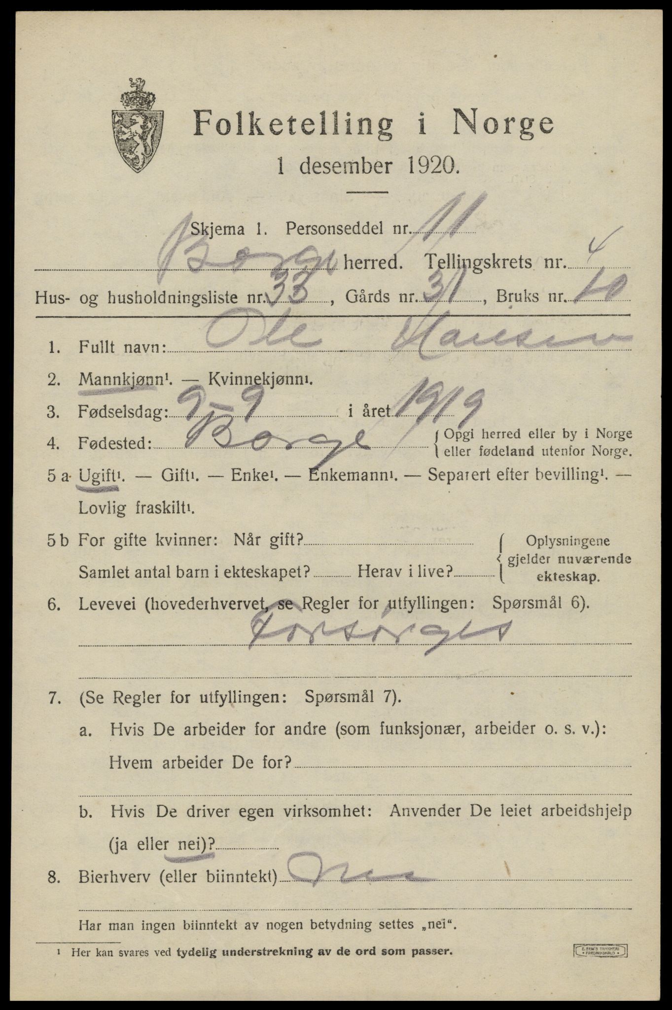 SAT, Folketelling 1920 for 1862 Borge herred, 1920, s. 4725