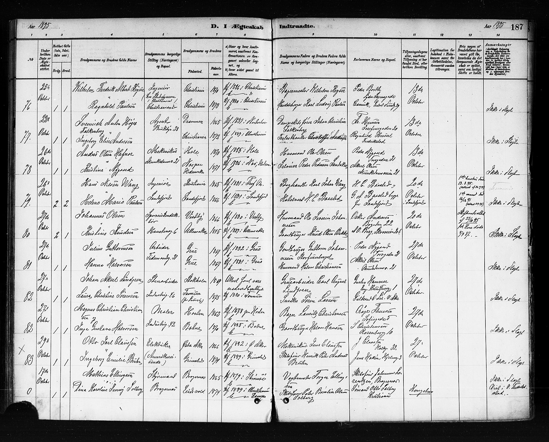 Uranienborg prestekontor Kirkebøker, AV/SAO-A-10877/F/Fa/L0002: Ministerialbok nr. 2, 1880-1896, s. 187
