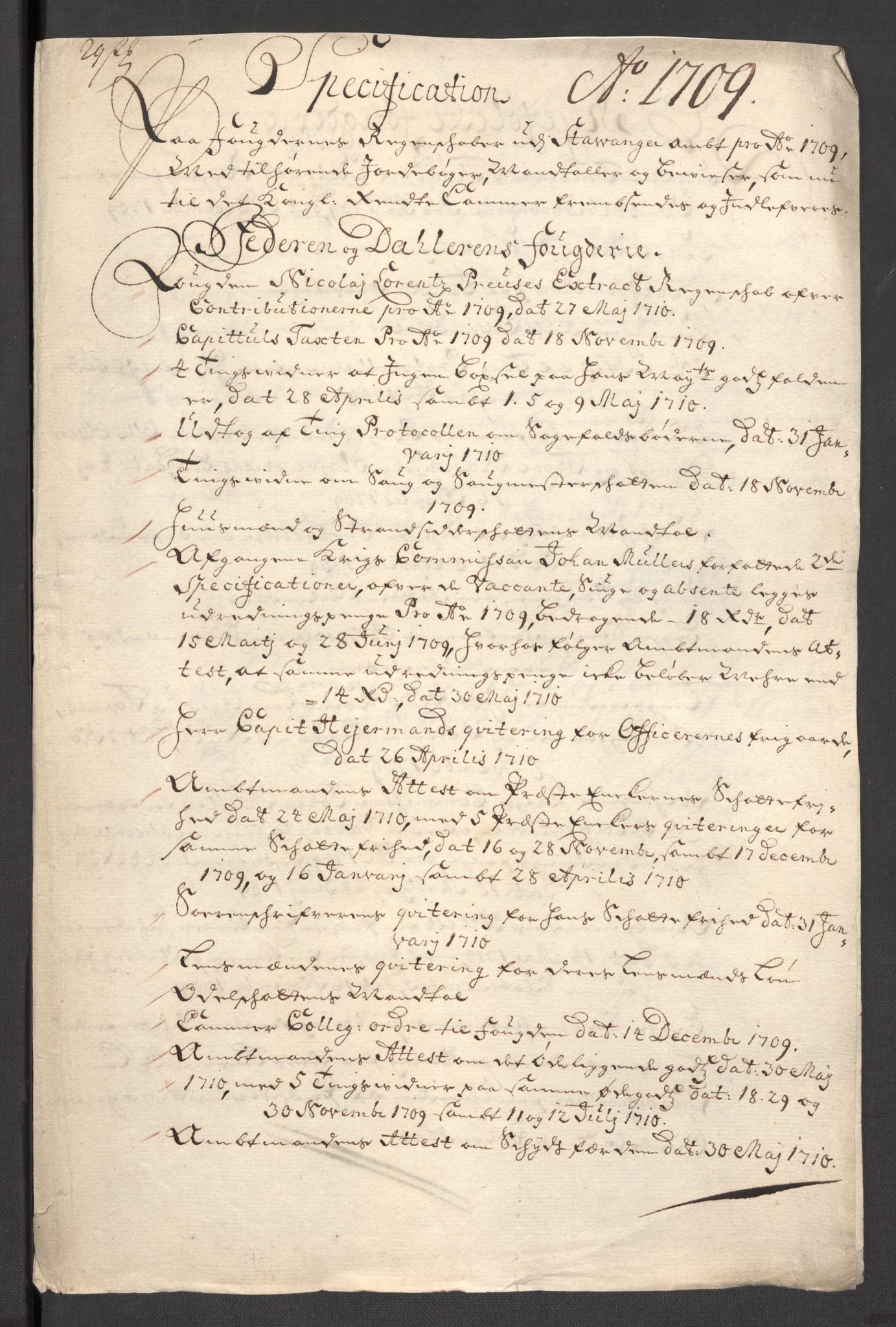 Rentekammeret inntil 1814, Reviderte regnskaper, Fogderegnskap, RA/EA-4092/R46/L2734: Fogderegnskap Jæren og Dalane, 1709-1710, s. 23